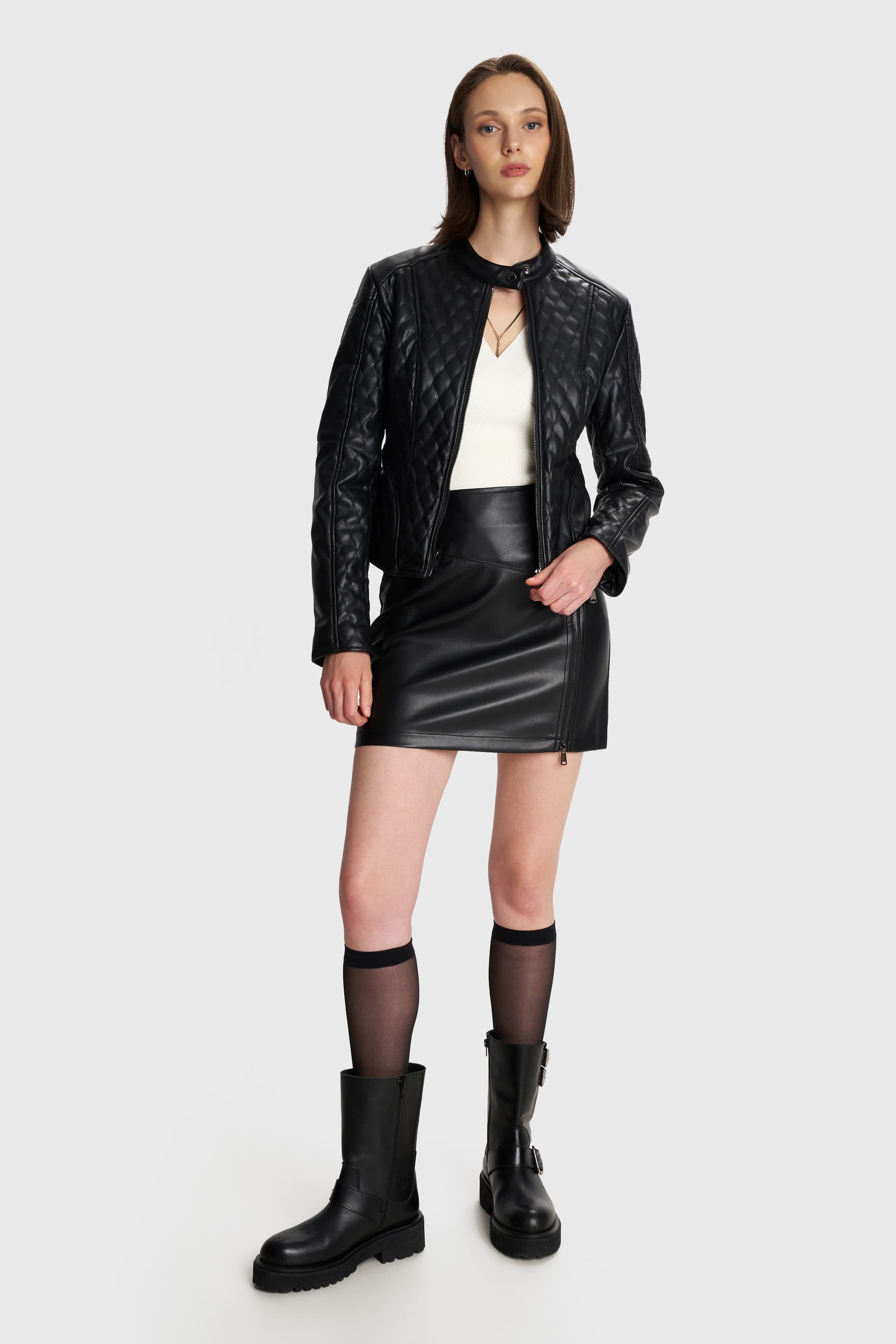 Μπουφάν δερματίνη καπιτονέ - Μαύρο