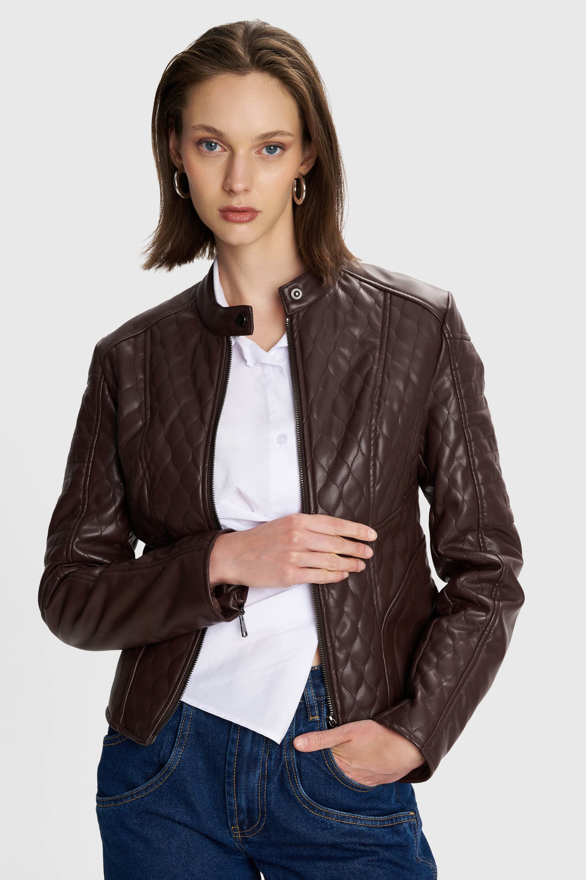 Μπουφάν δερματίνη καπιτονέ - Καφέ