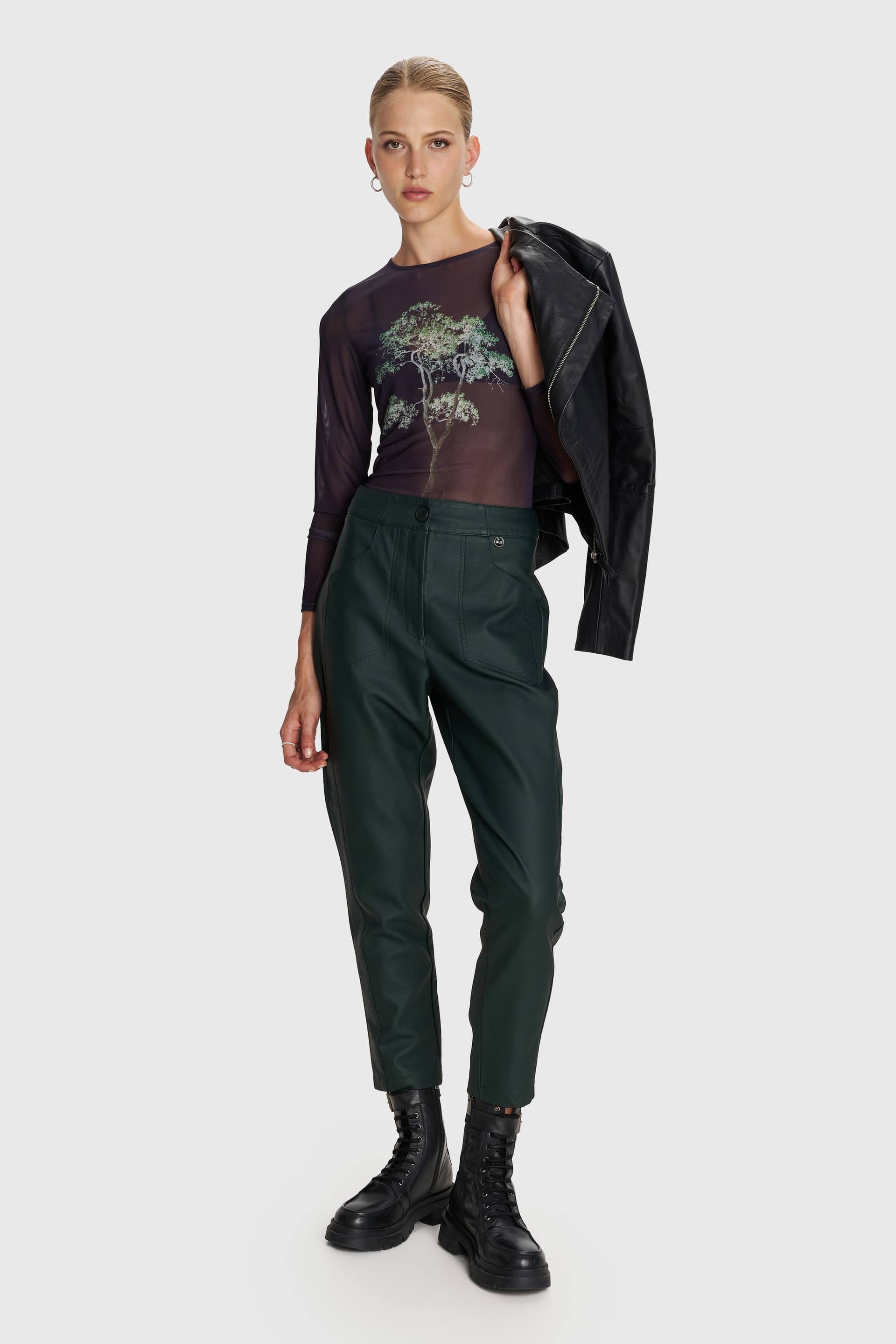 Παντελόνι δερματίνη με τσέπες - Πράσινο