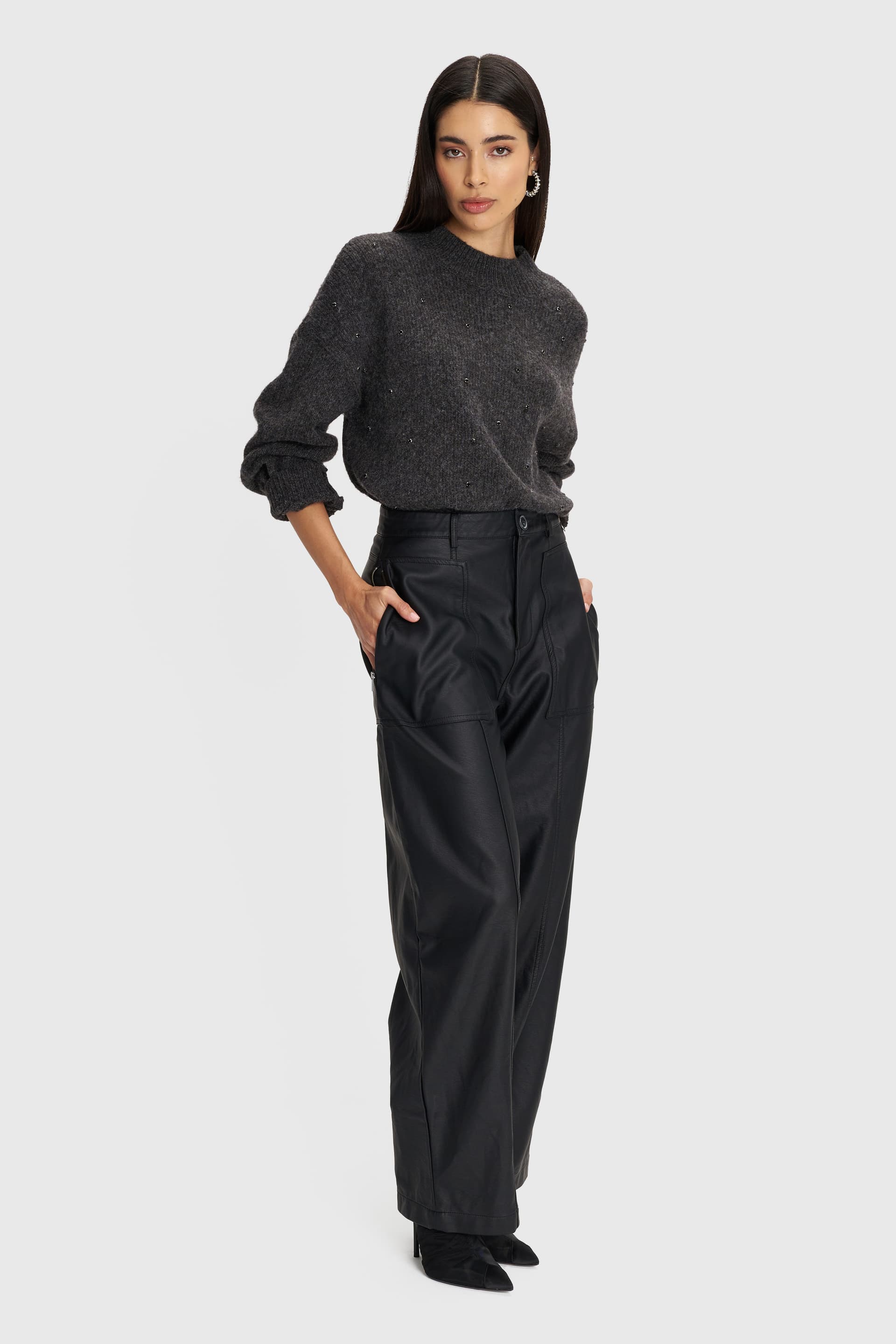 Παντελόνι δερματίνη straight - Μαύρο