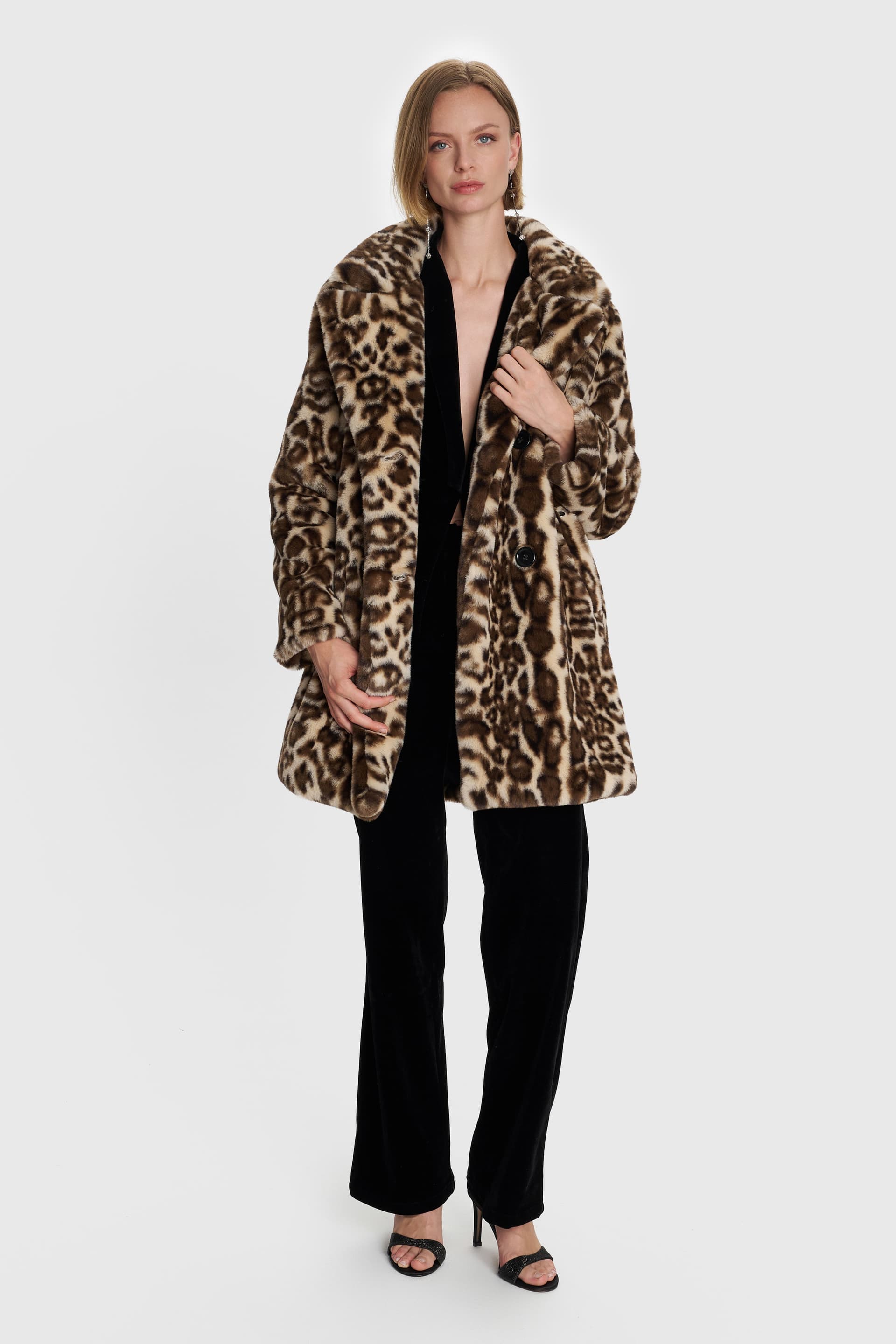 Παλτό λεοπάρ με εφέ γούνας - Πολύχρωμο