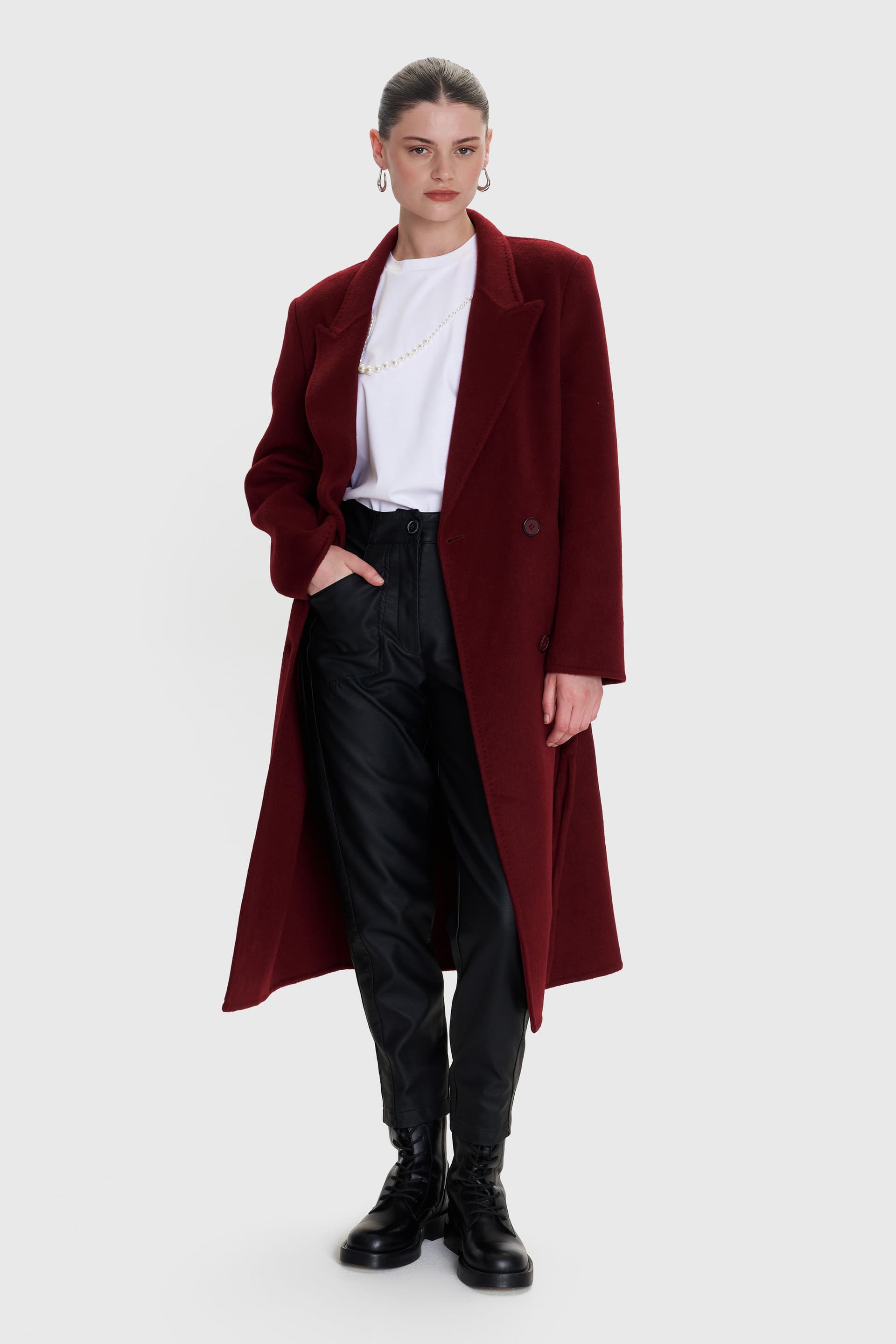 Παλτό σταυροκουμπωτό με ζώνη - BORDEAUX