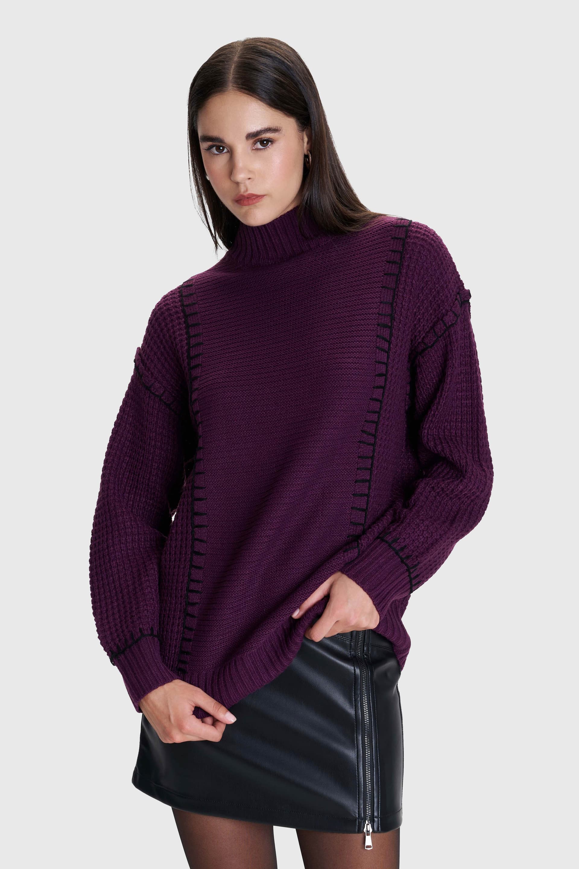 Μπλούζα πλεκτή μακριά - BURGUNDY