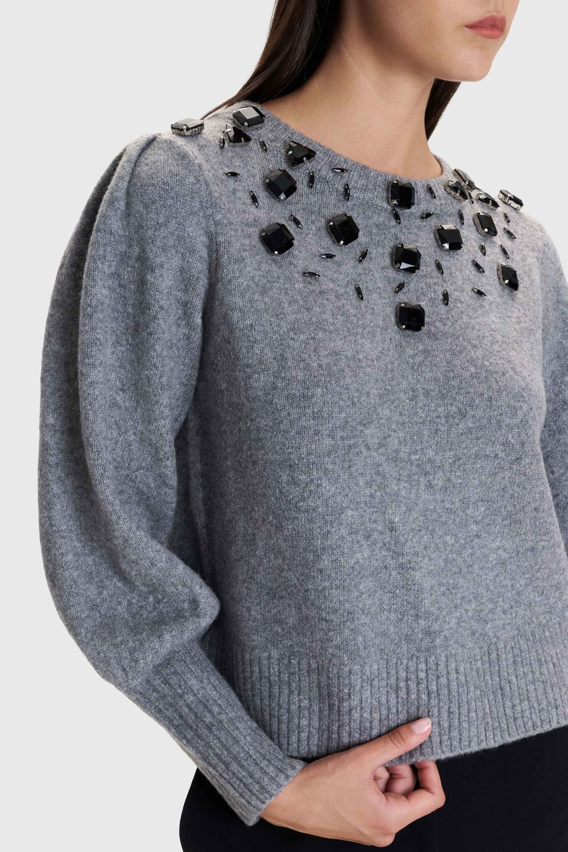 Μπλούζα πλεκτή με διακοσμητικά στοιχεία - Γκρι