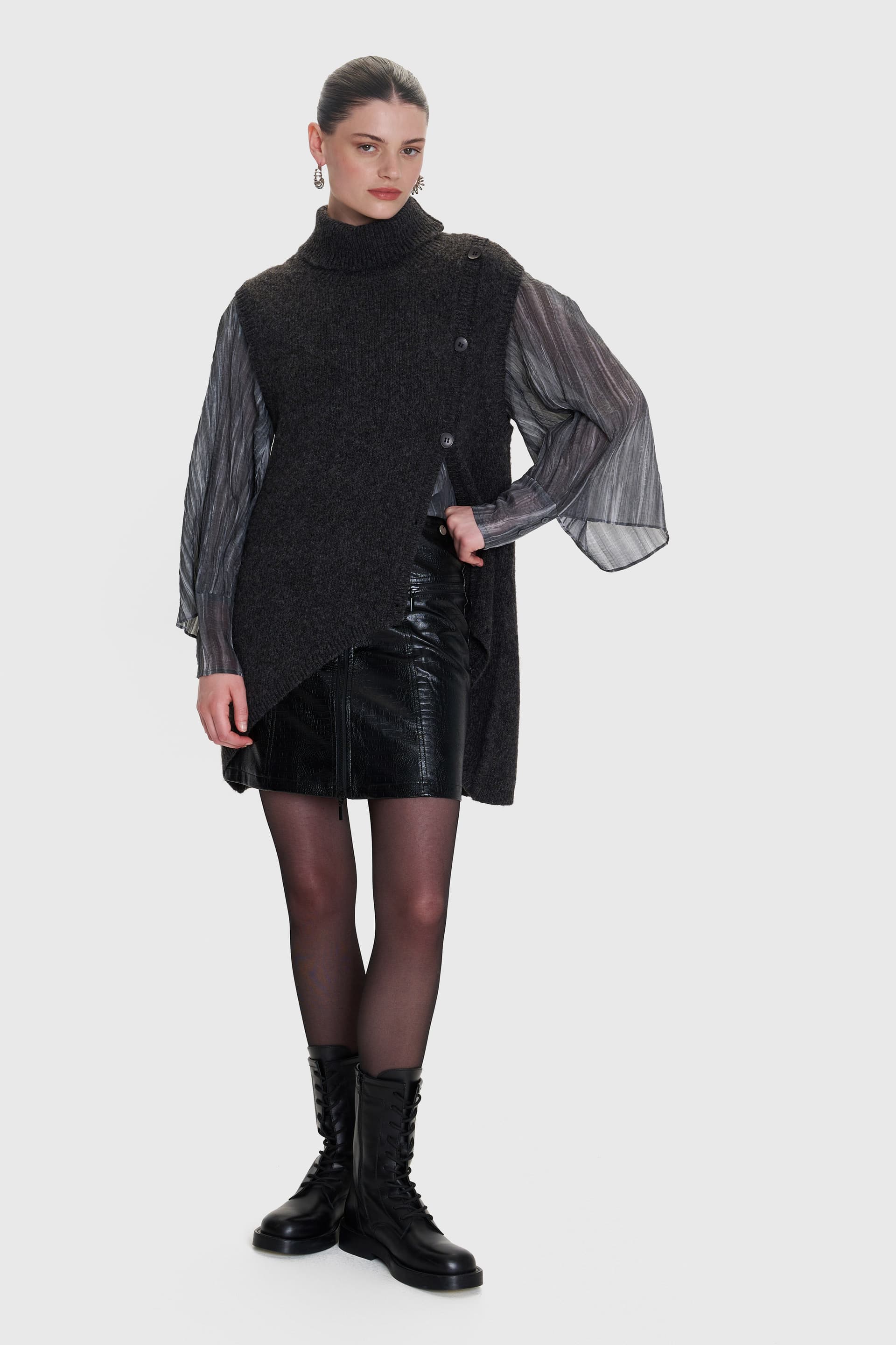 Μπλούζα πλεκτή αμάνικη - Σκούρο Γκρι