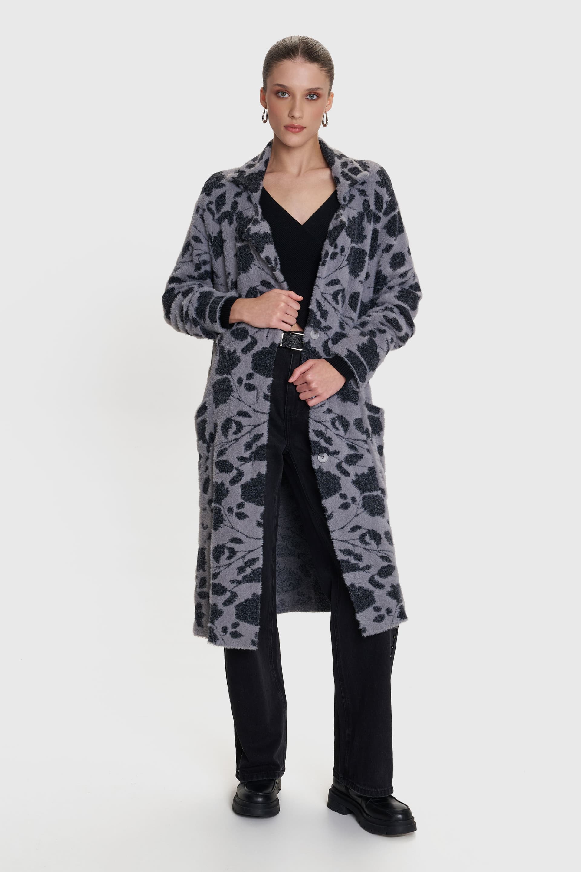 Ζακέτα πλεκτή με σχέδιο λουλούδια - Πολύχρωμο