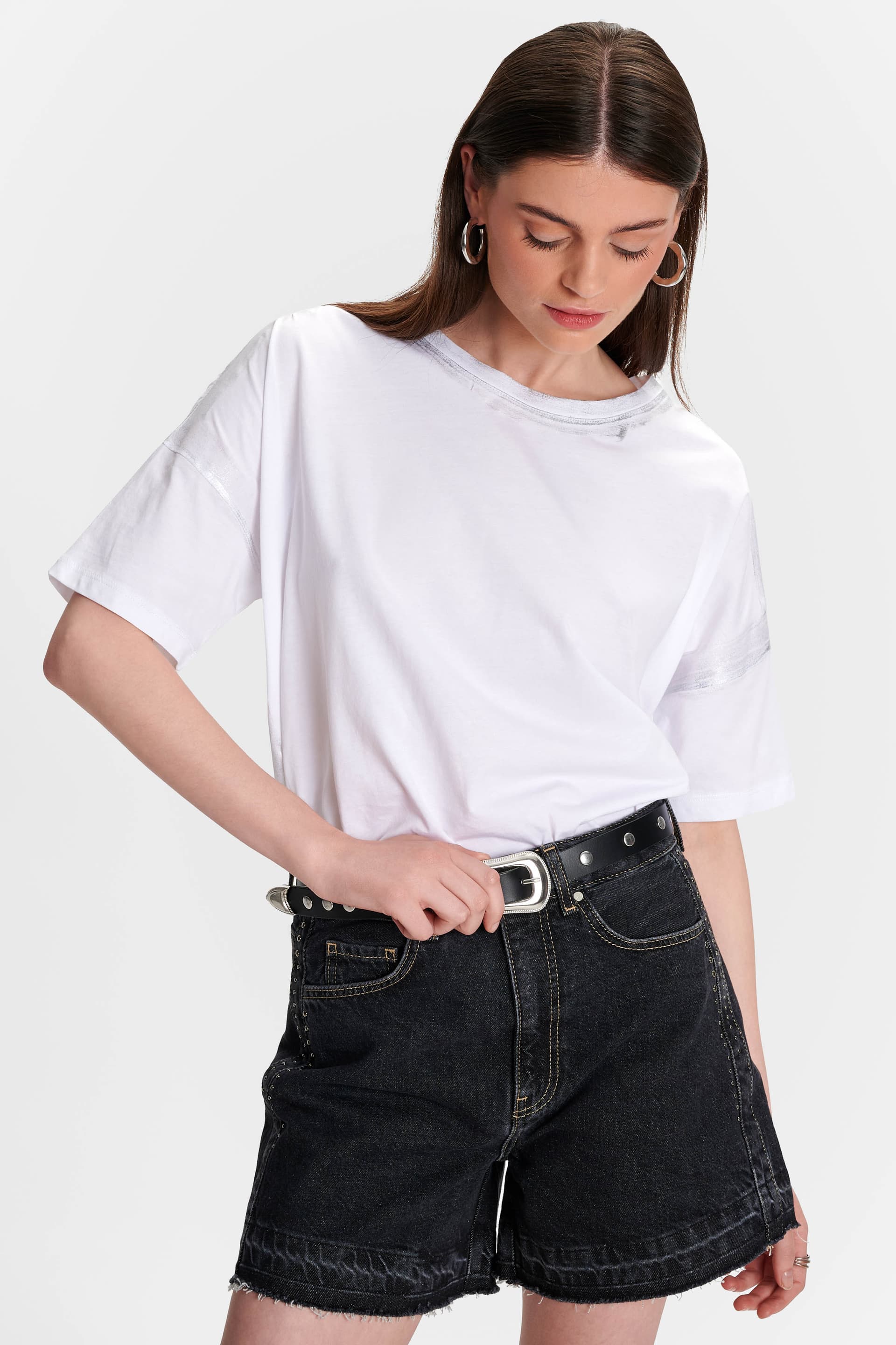 Τζιν σορτς με ξέφτια - Μαύρο