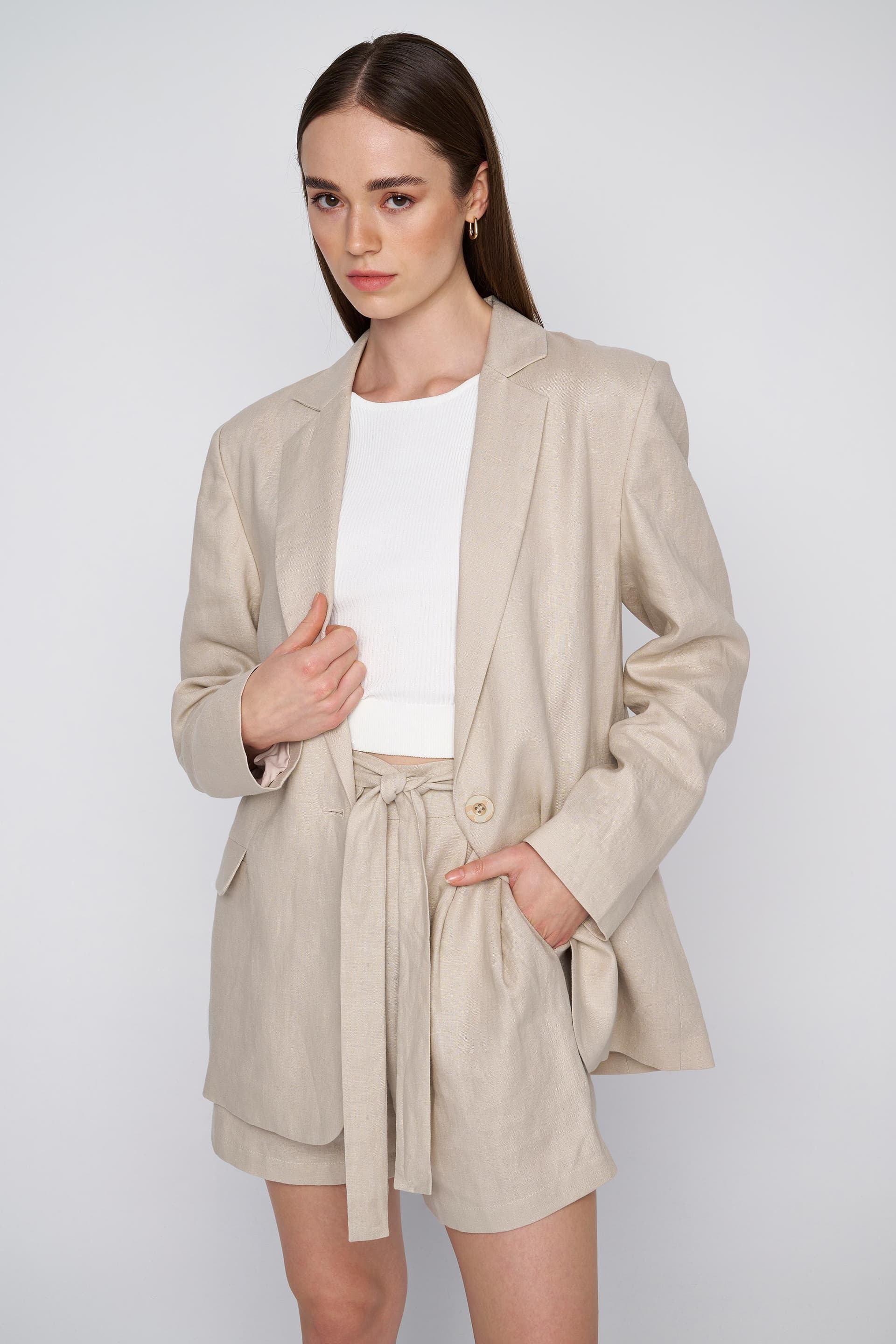 Σακάκι ίσιο μονόκουμπο - NATURAL