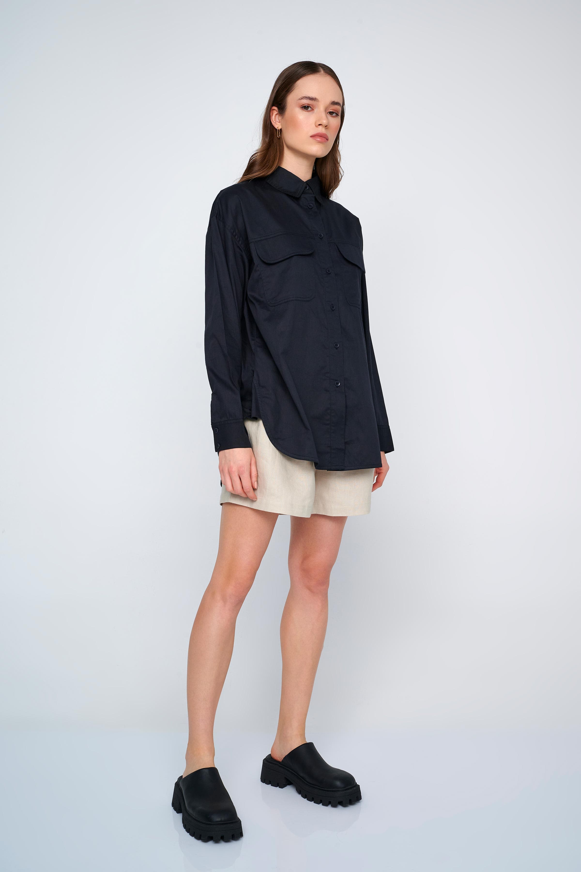 Πουκάμισο με μπροστινές τσέπες - Μαύρο