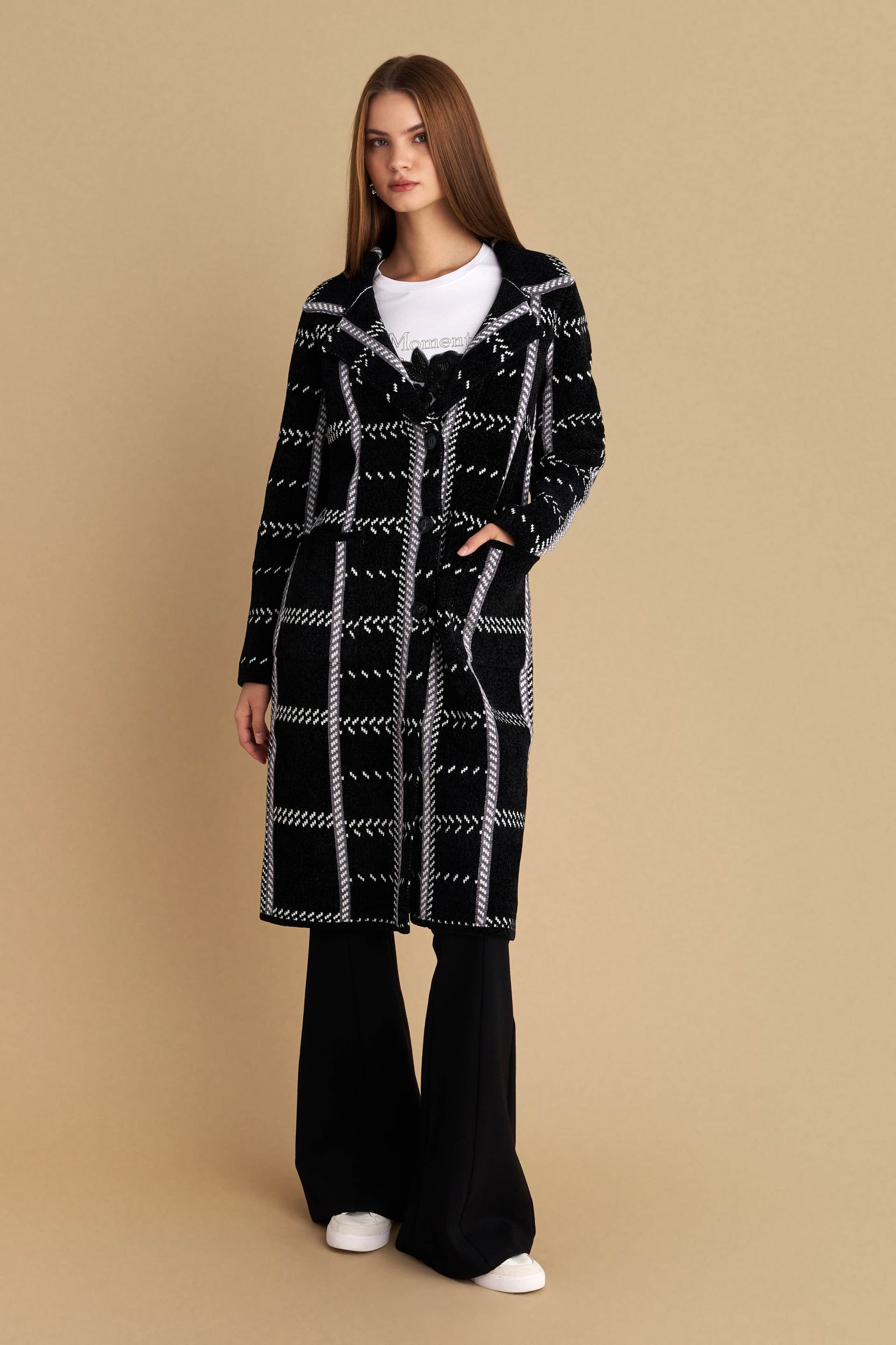 Ζακέτα μάξι δίτονη - Μαύρο