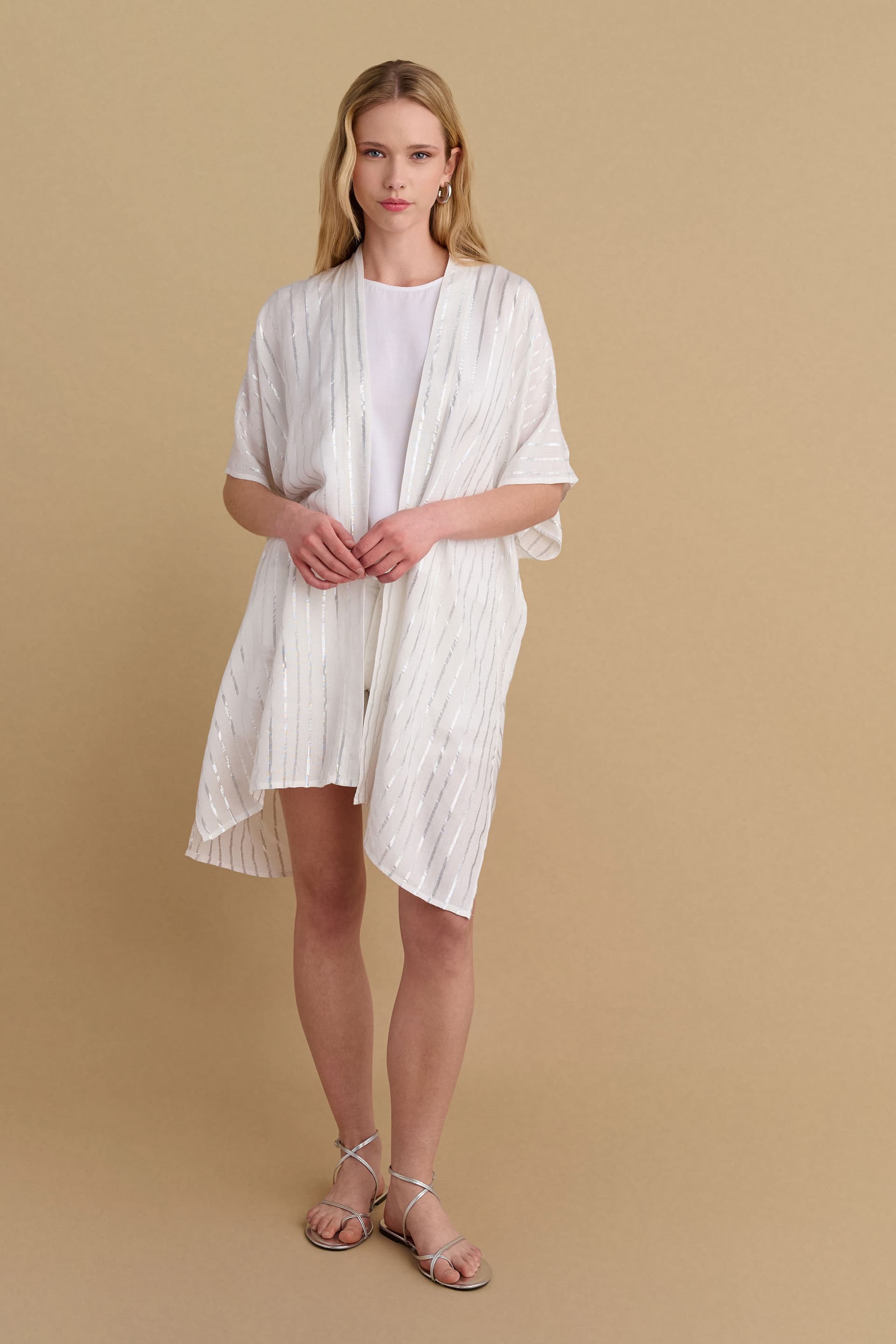 Κιμόνο με lurex ρίγες - Λευκό