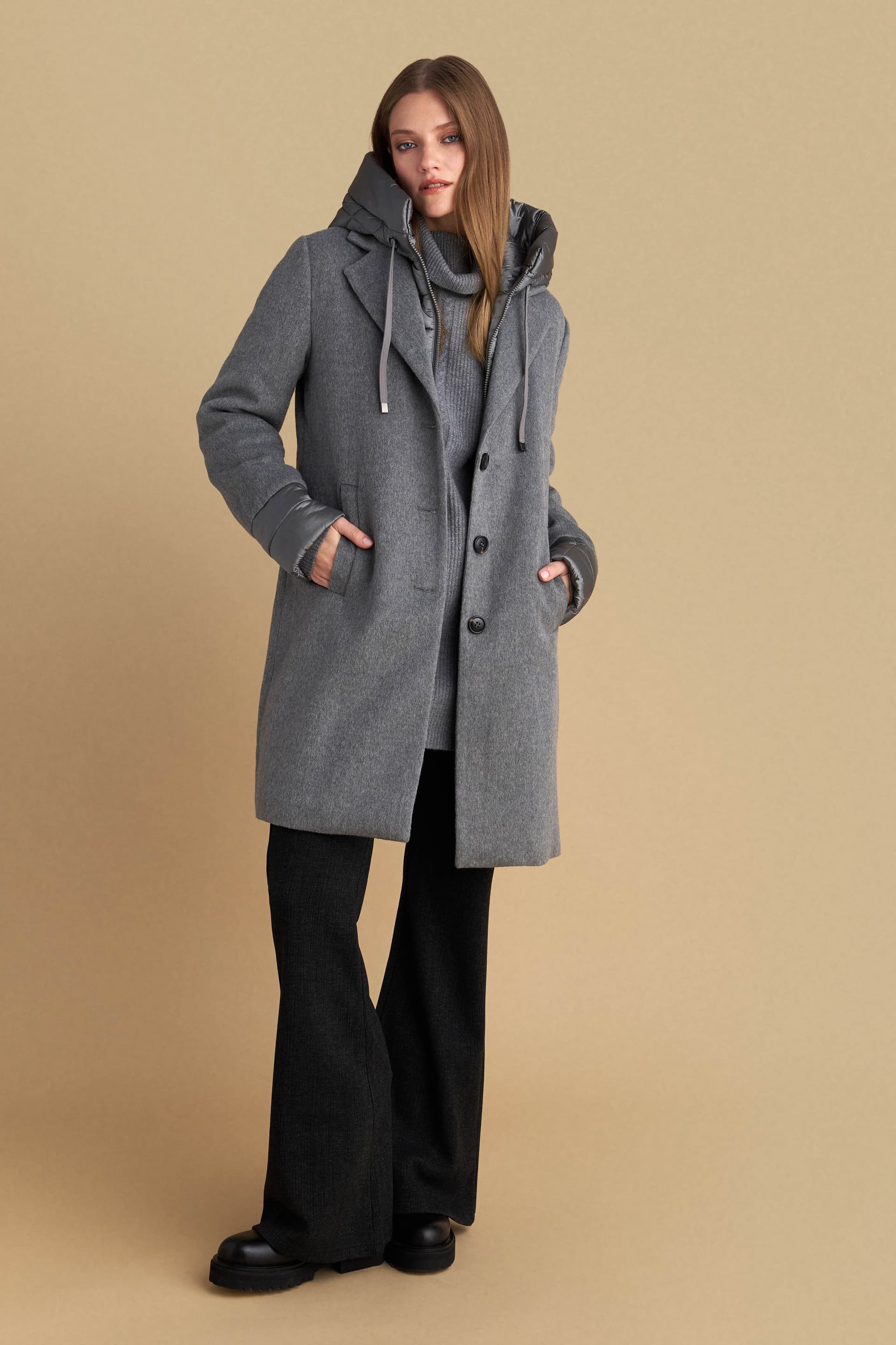 Ημίπαλτο με αποσπώμενη κουκούλα - Γκρι