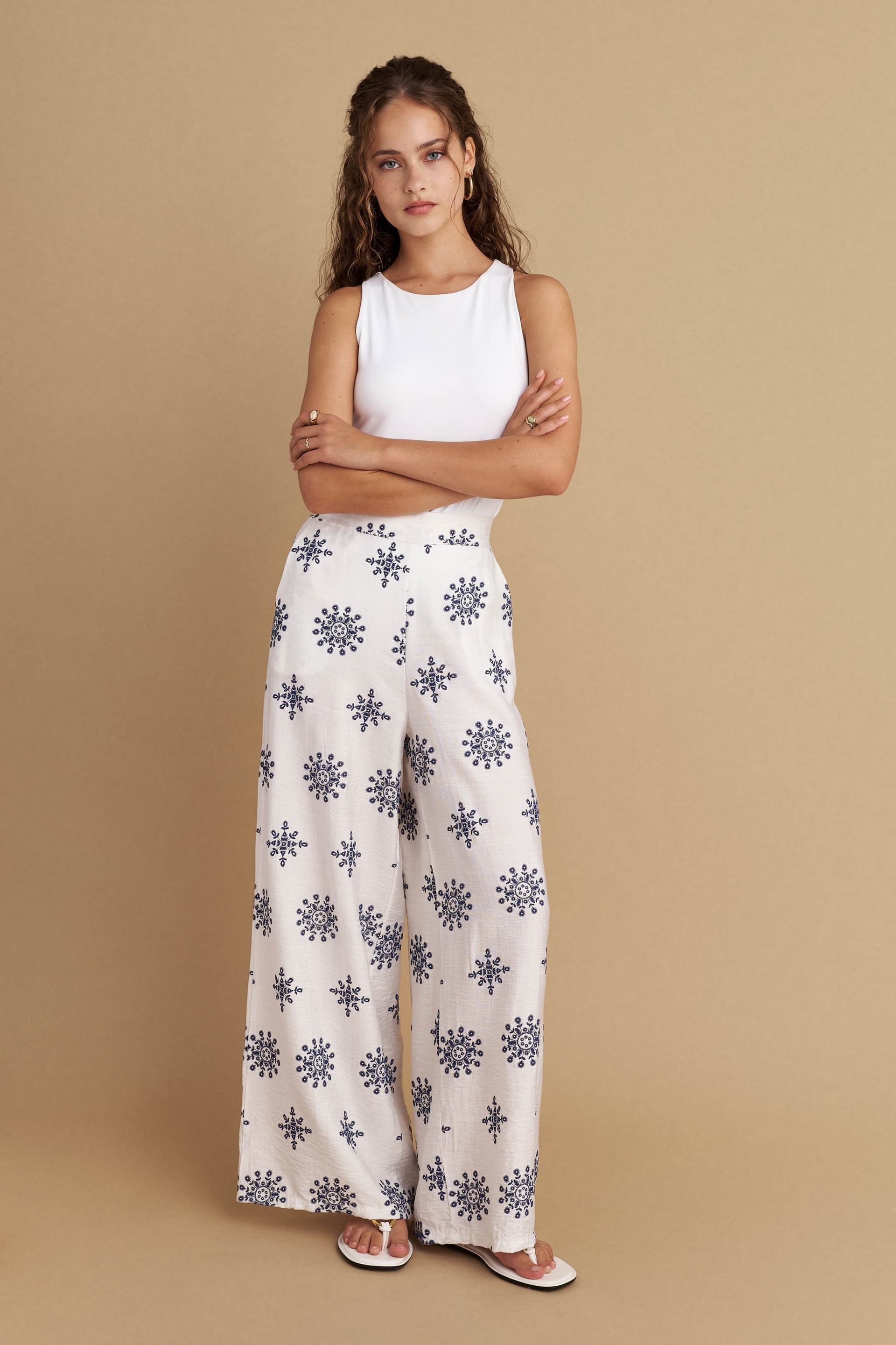 Παντελόνι εμπριμέ - Λευκό