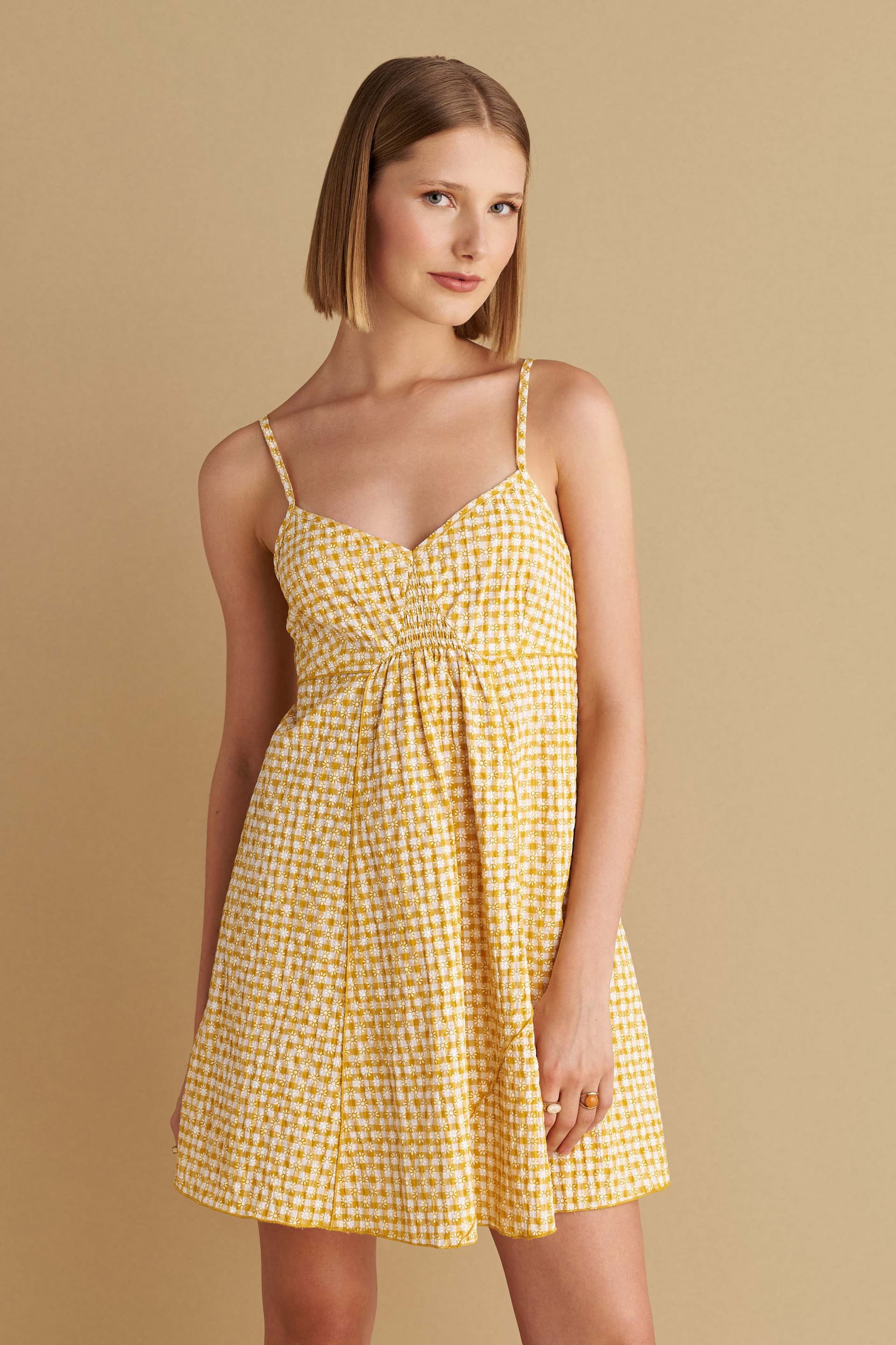 Φόρεμα κοντό εμπριμέ - YELLOW