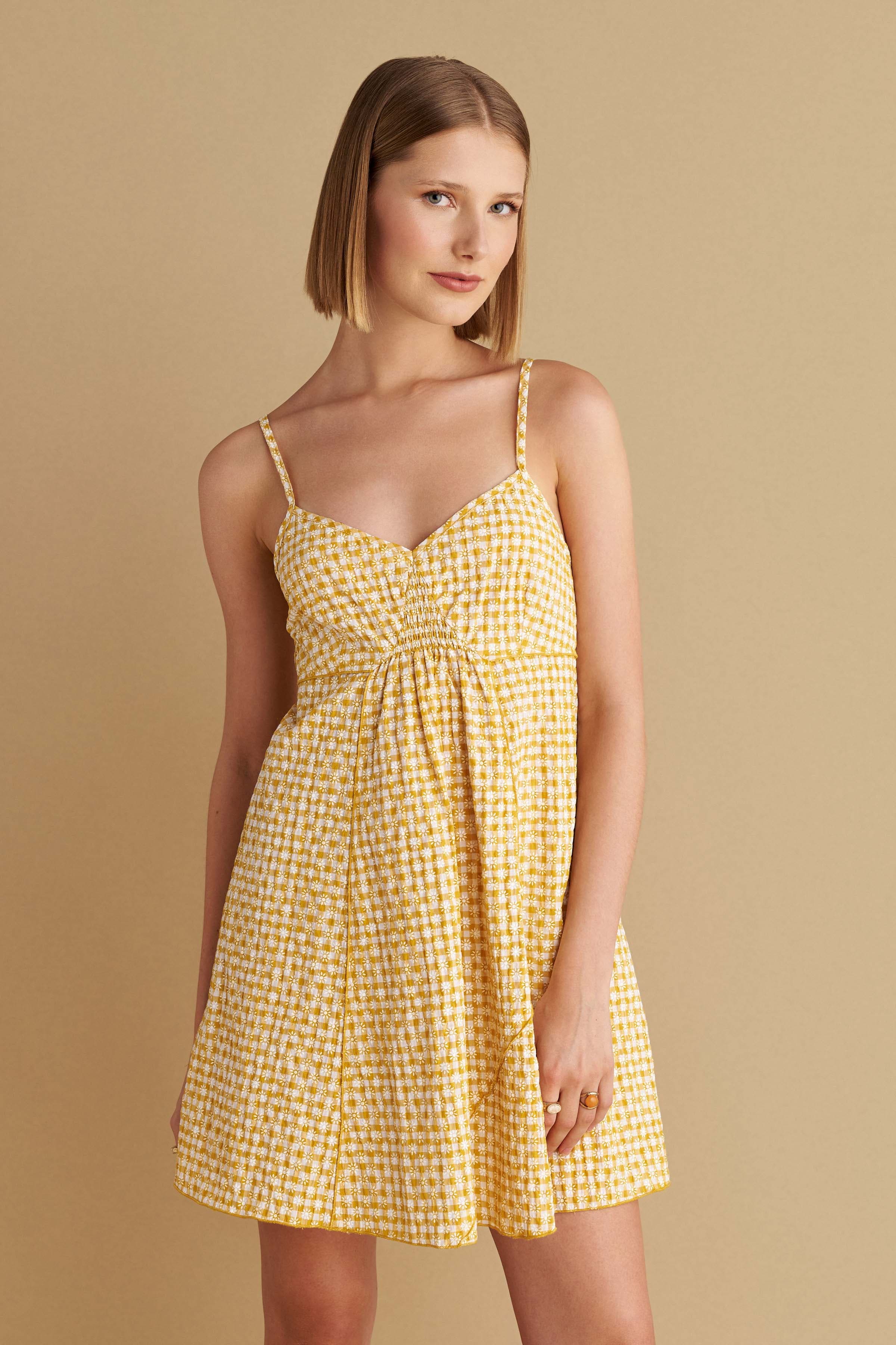 Φόρεμα κοντό εμπριμέ - YELLOW