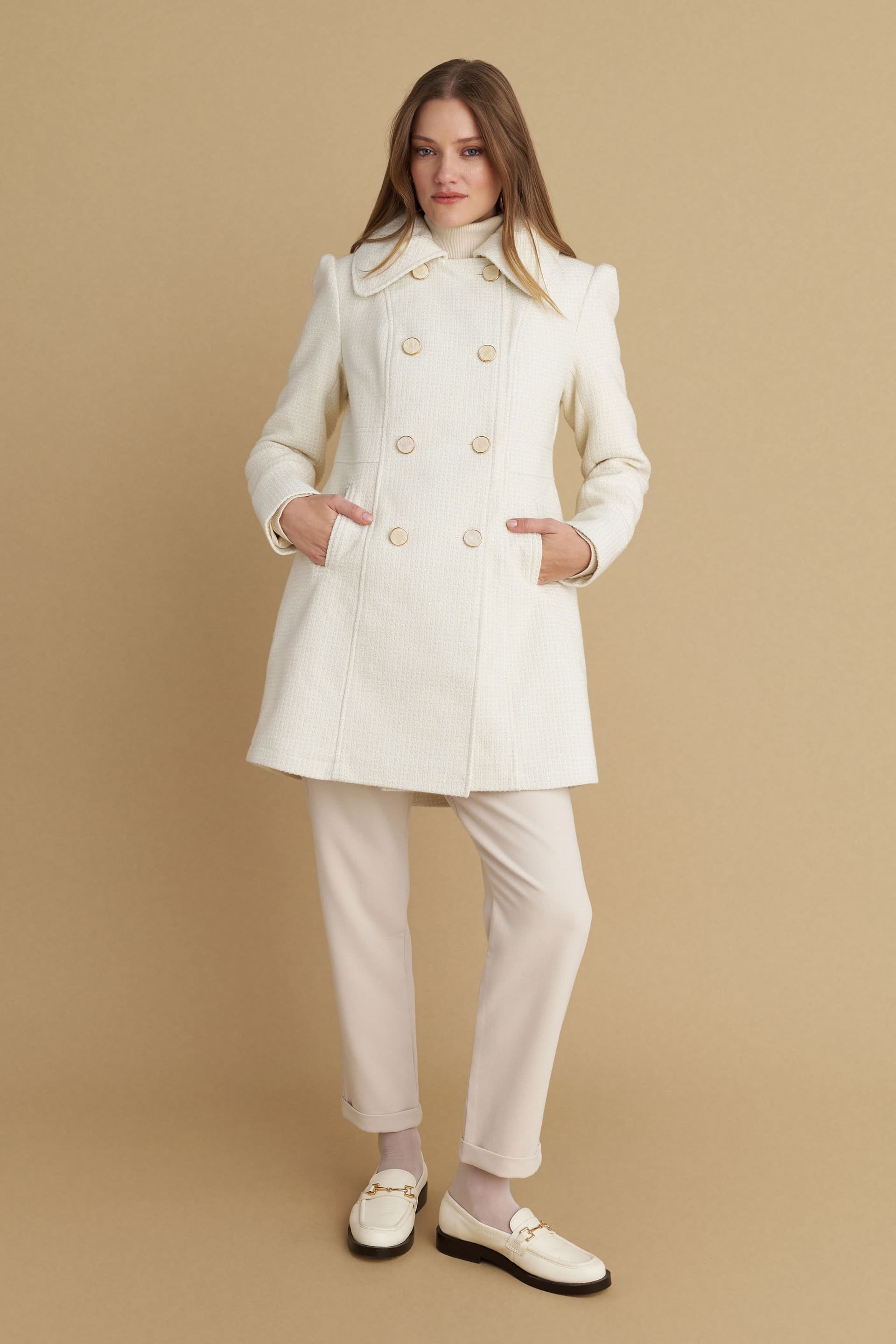 Ημίπαλτο με κουμπιά - Λευκό