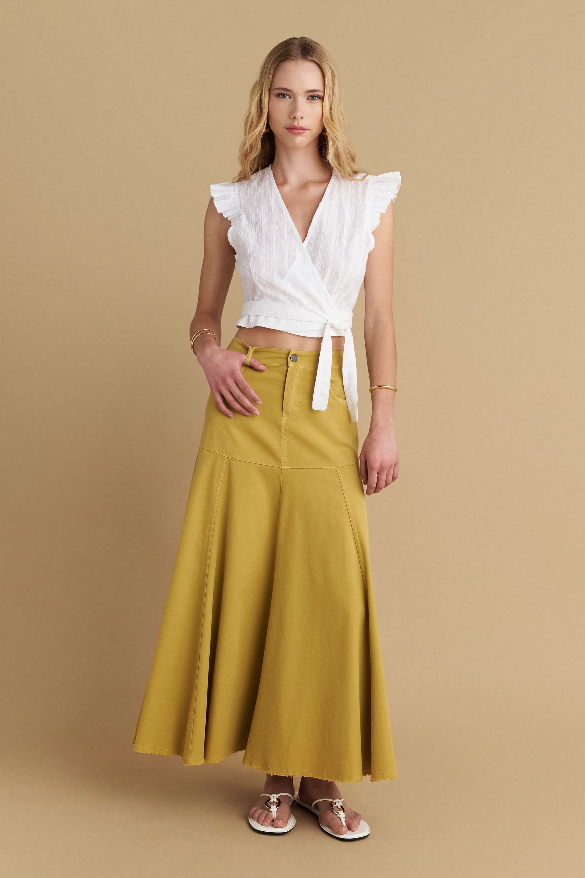 Φούστα μακριά με ραφές - YELLOW