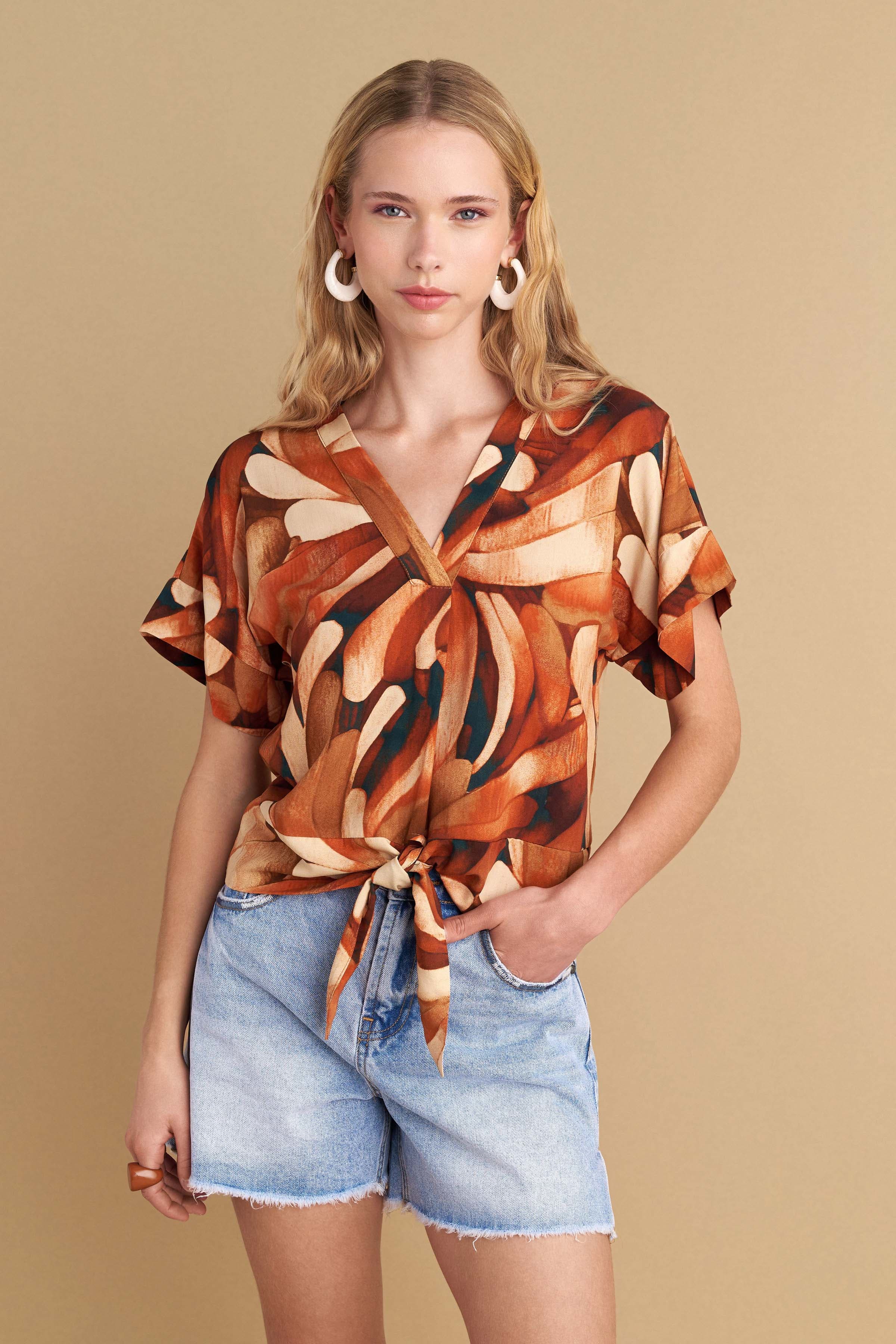 Τοπ εμπριμέ με δέσιμο - Πολύχρωμο