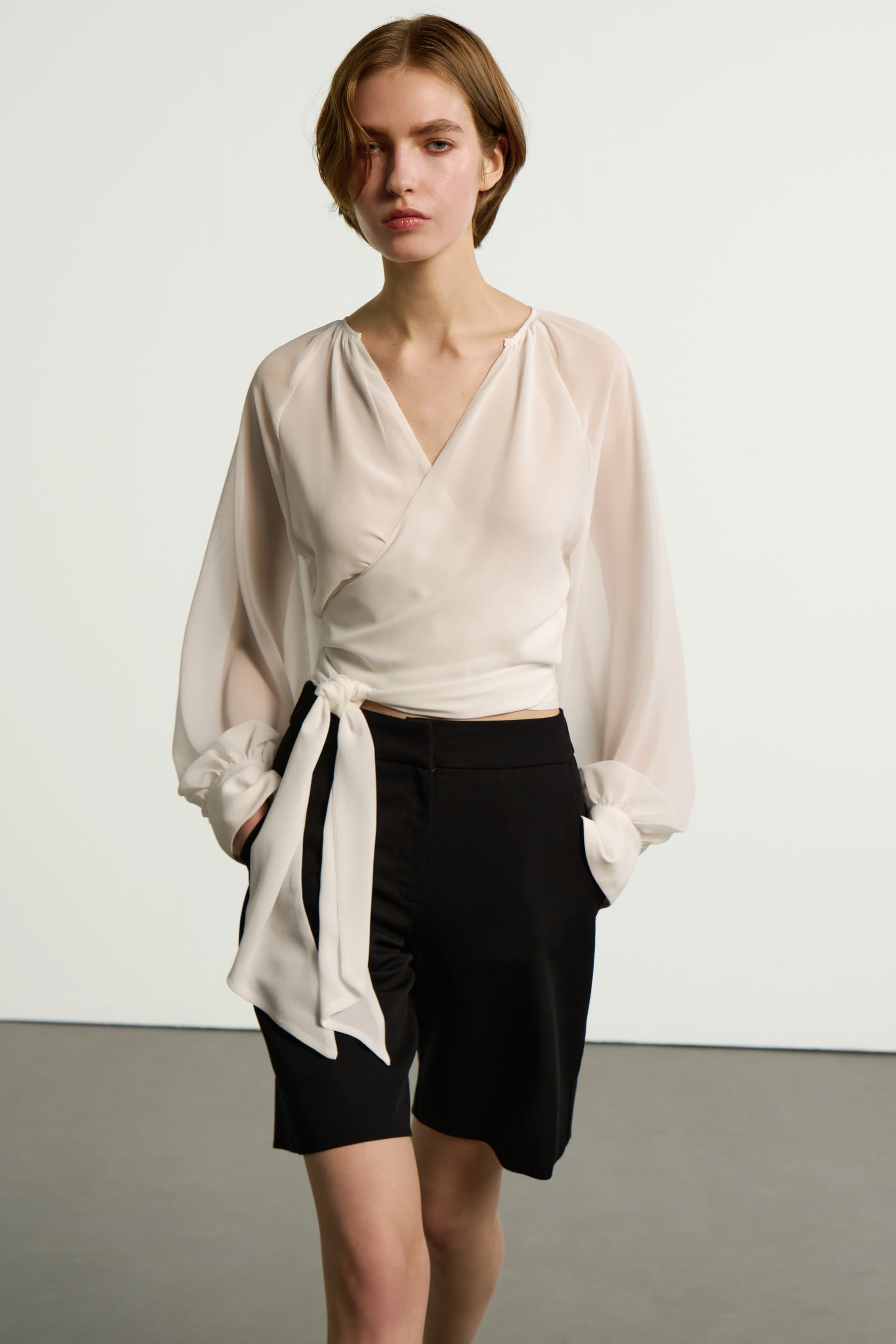 Μπλούζα κρουαζέ μακρυμάνικη - Λευκό