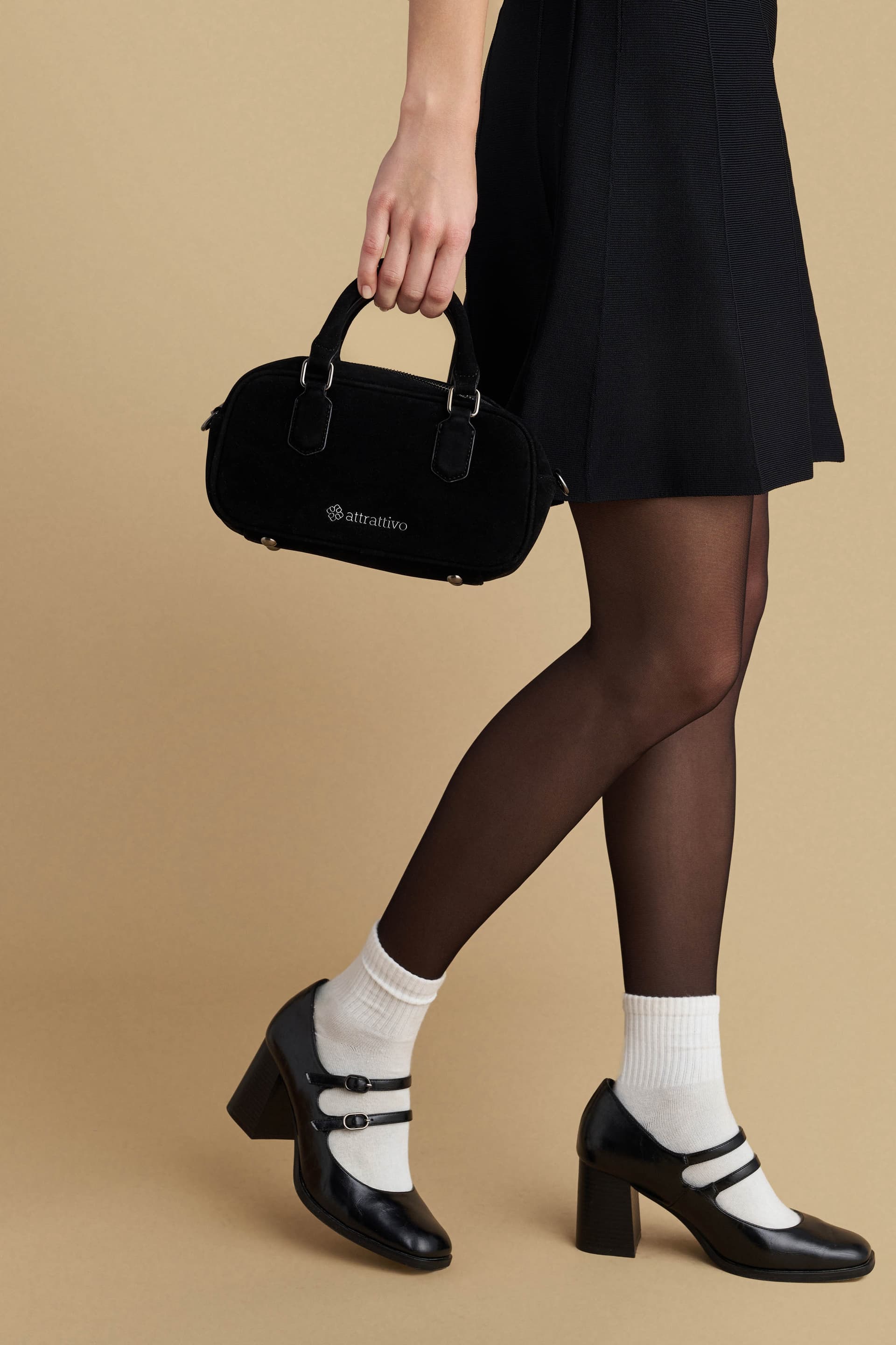 Τσάντα χειρός βελούδο - Μαύρο