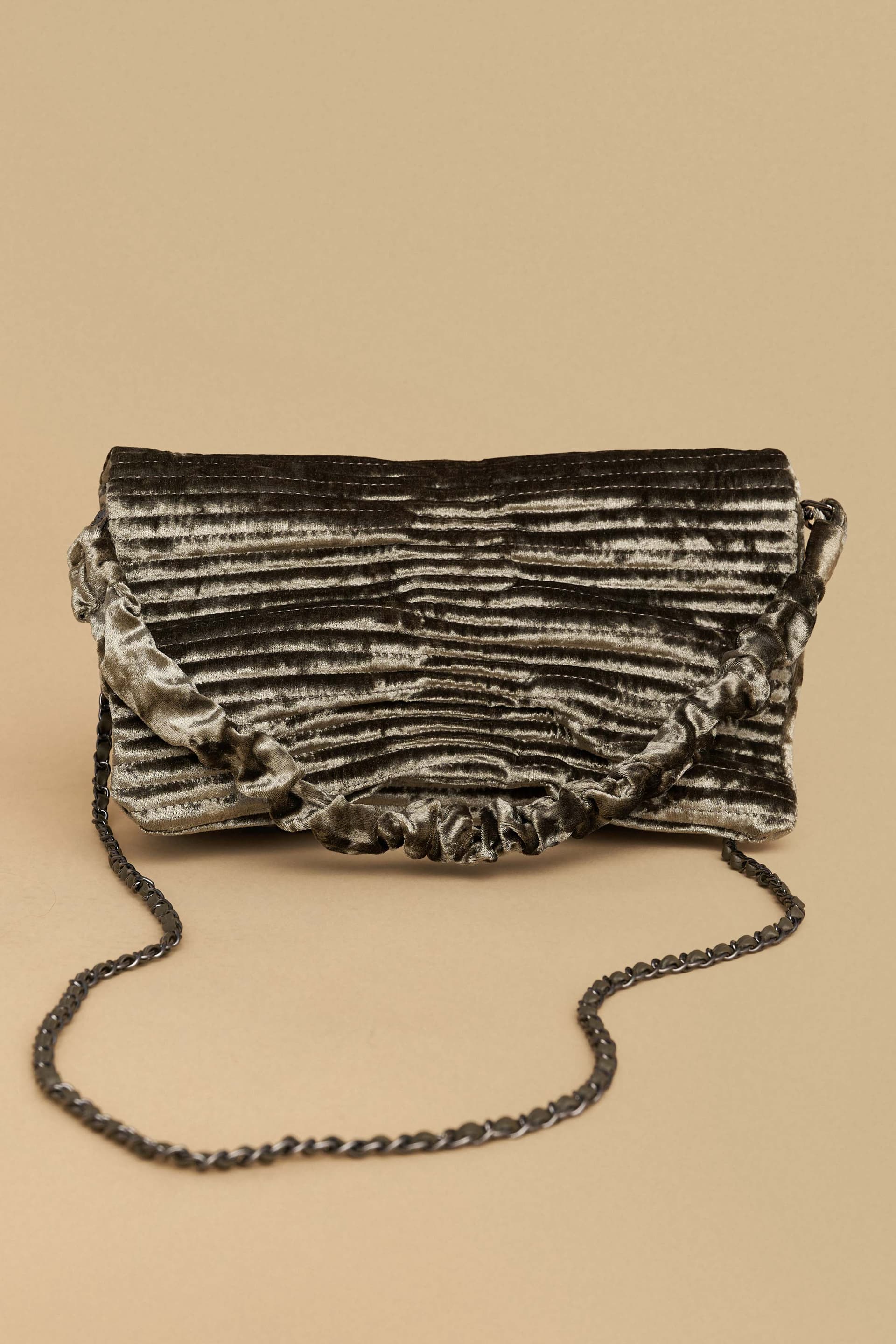 Τσάντα βελούδινη με αλυσίδα - Χακί