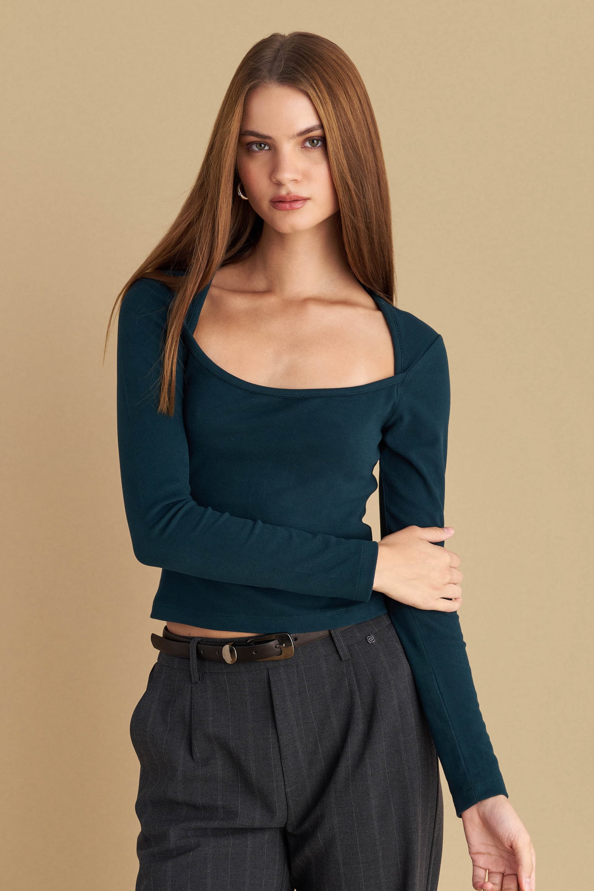 Μπλούζα με τετράγωνη λαιμόκοψη - DARK TEAL