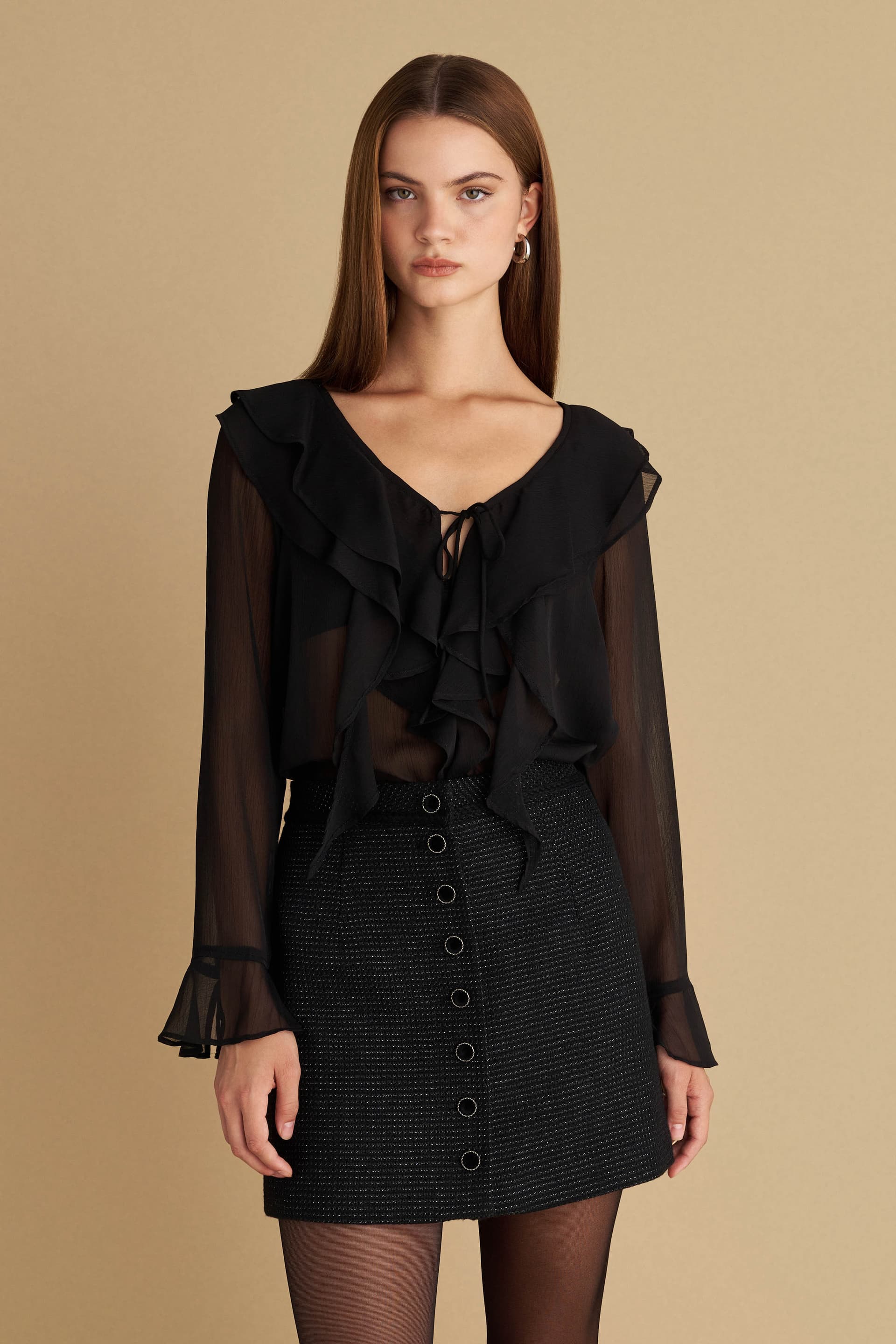 Φούστα μίνι με κουμπιά - Μαύρο