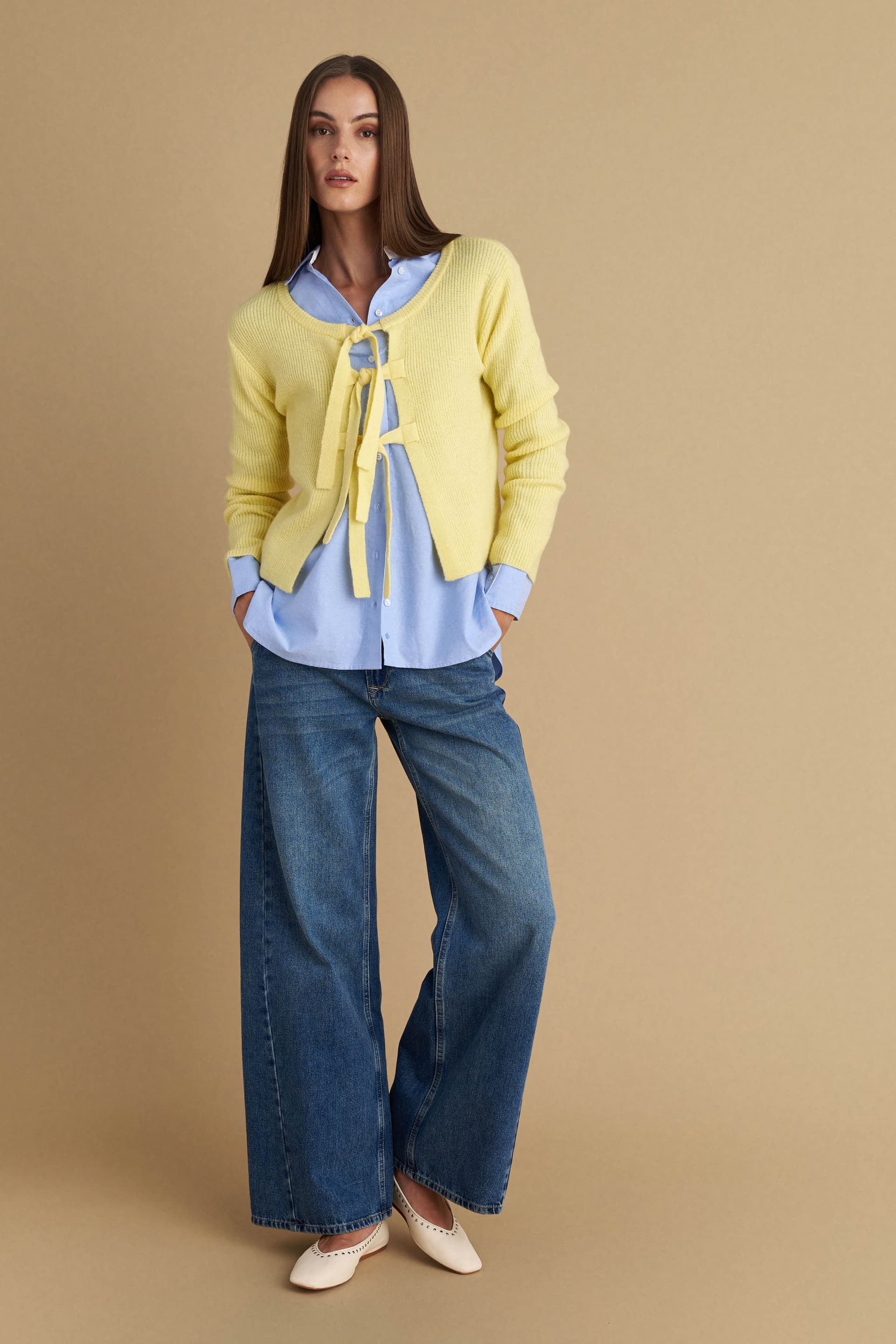 Ζακέτα πλεκτή με δέσιμο - YELLOW