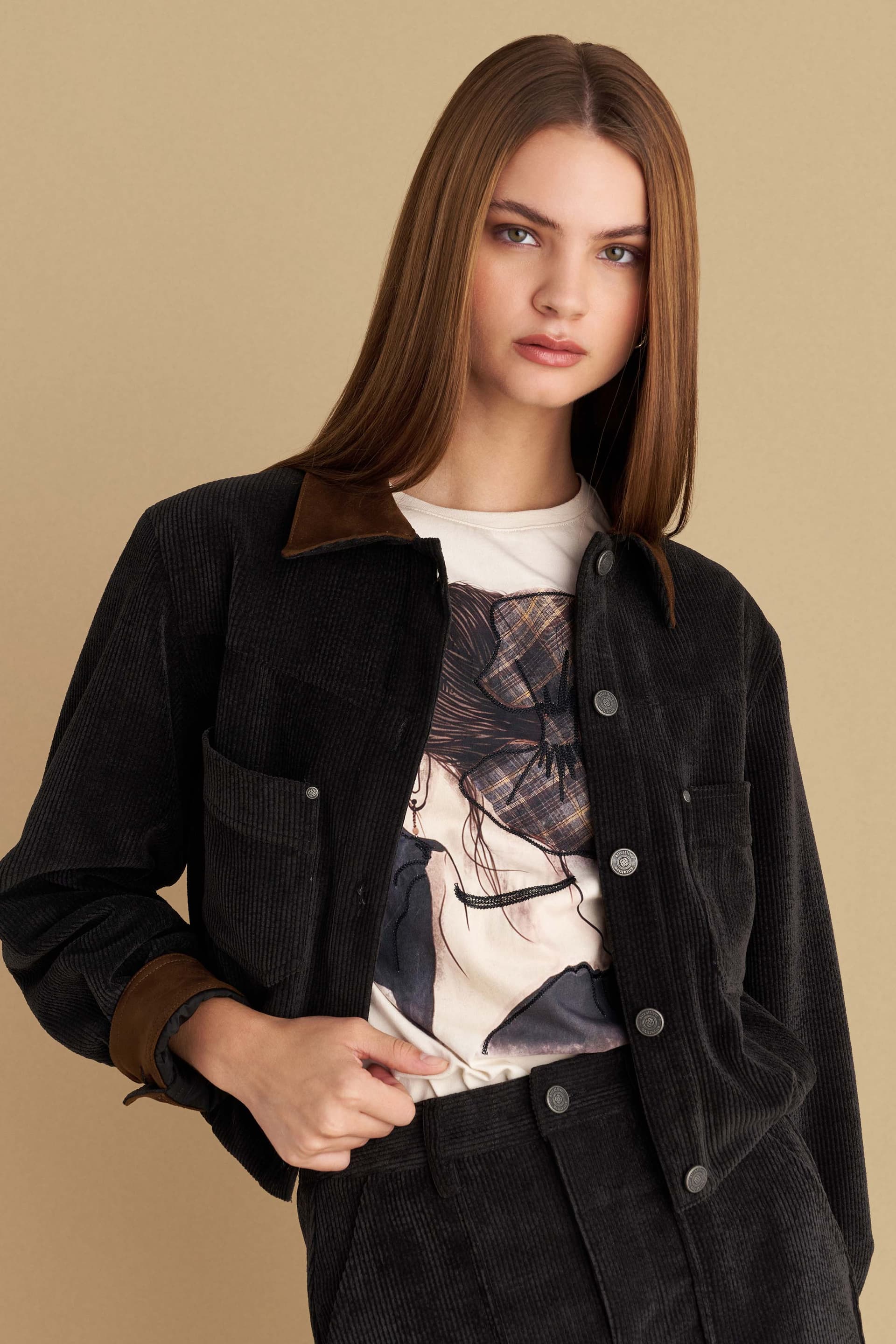 Μπουφάν κοντό κοτλέ - Γκρι