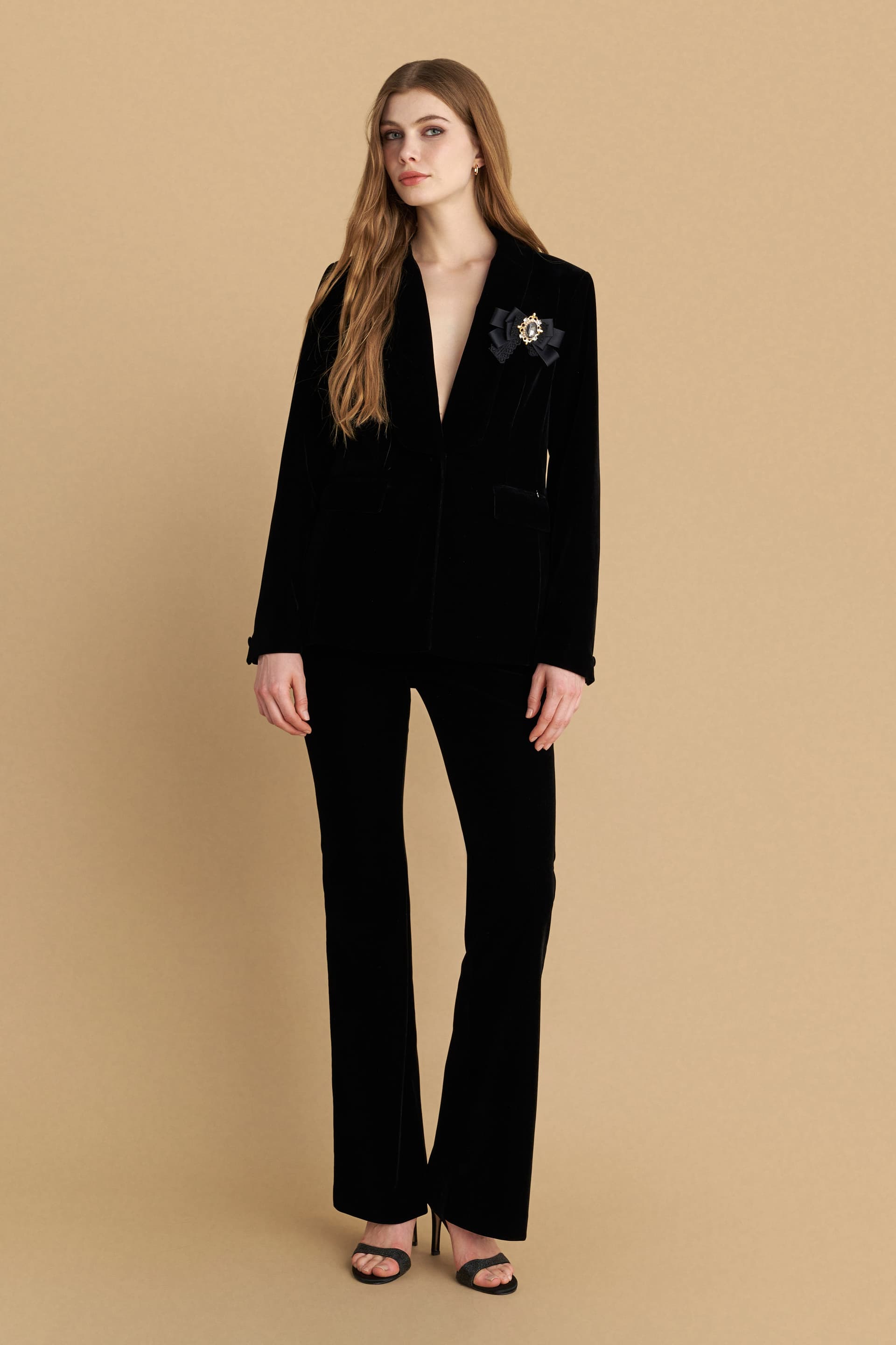 Σακάκι μεσάτο βελούδο - Μαύρο