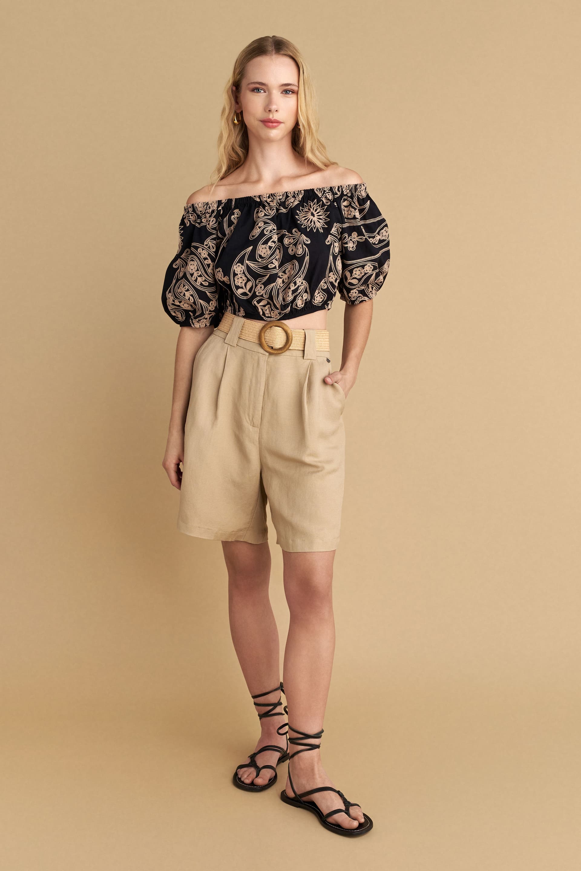 Crop top εμπριμέ - Μαύρο