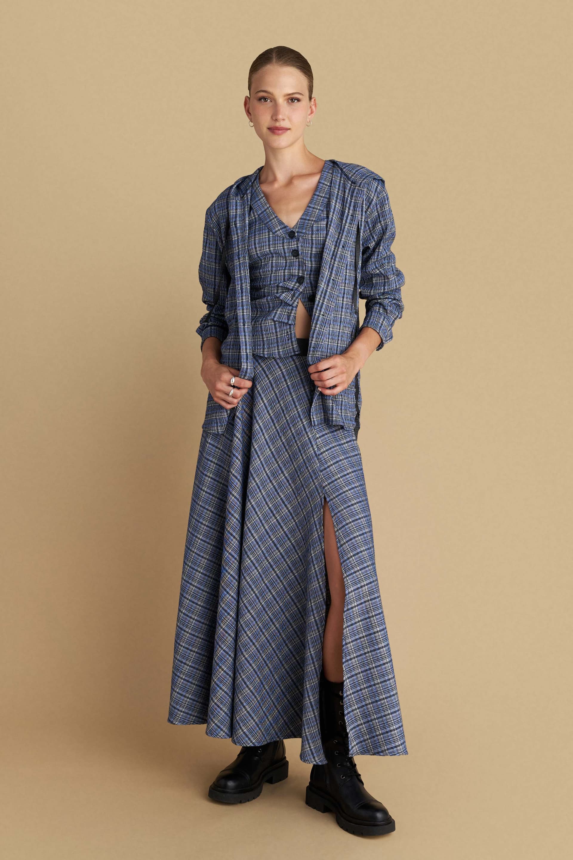 Φούστα μάξι καρό - Μπλε