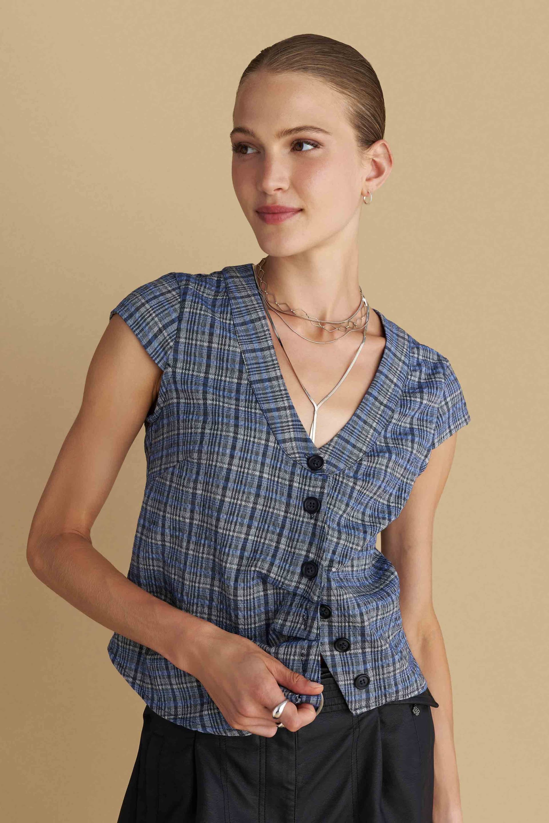 Μπλούζα ασύμμετρη με κουμπιά - Μπλε