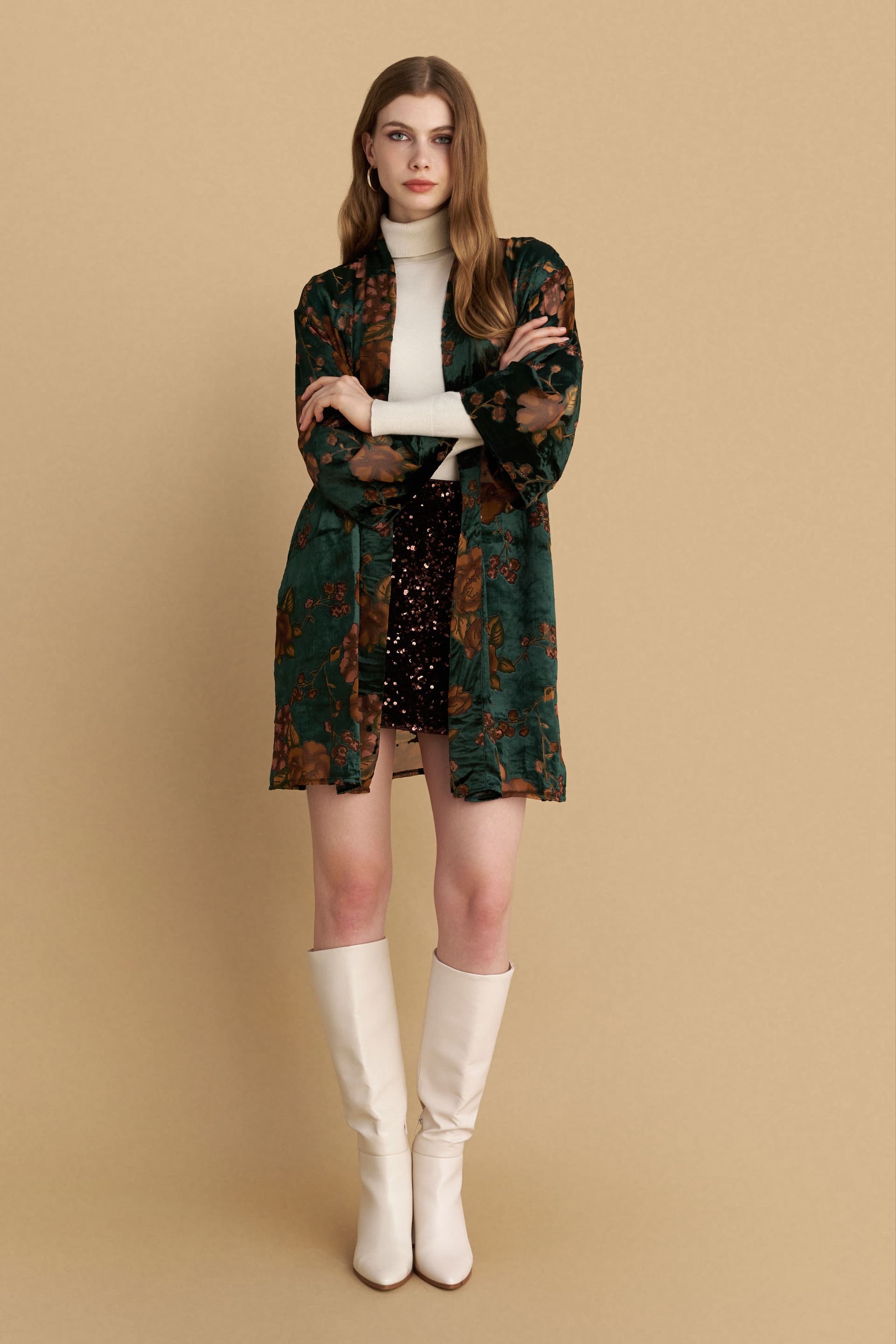 Κιμονό φλοράλ βελούδινο - Πολύχρωμο