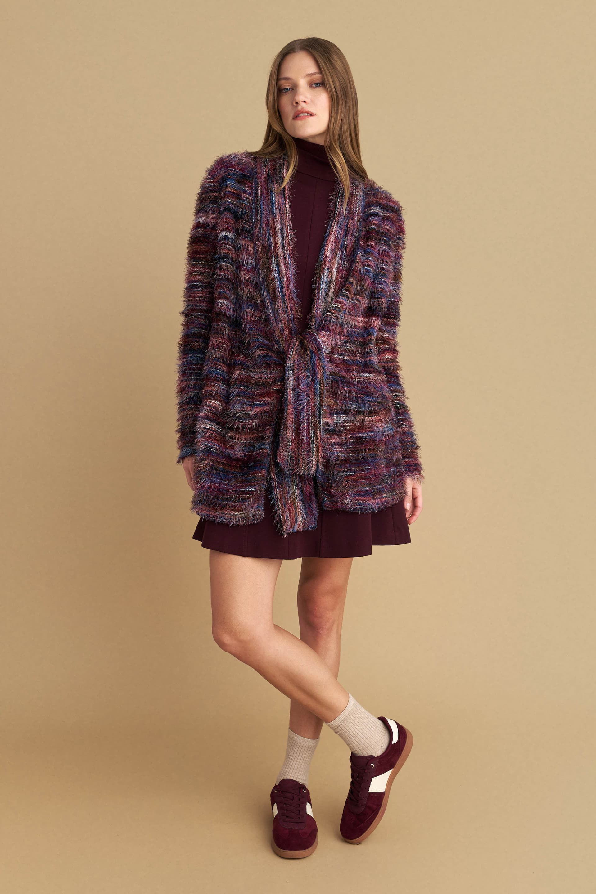 Ζακέτα fluffy με ζώνη - Μπλε