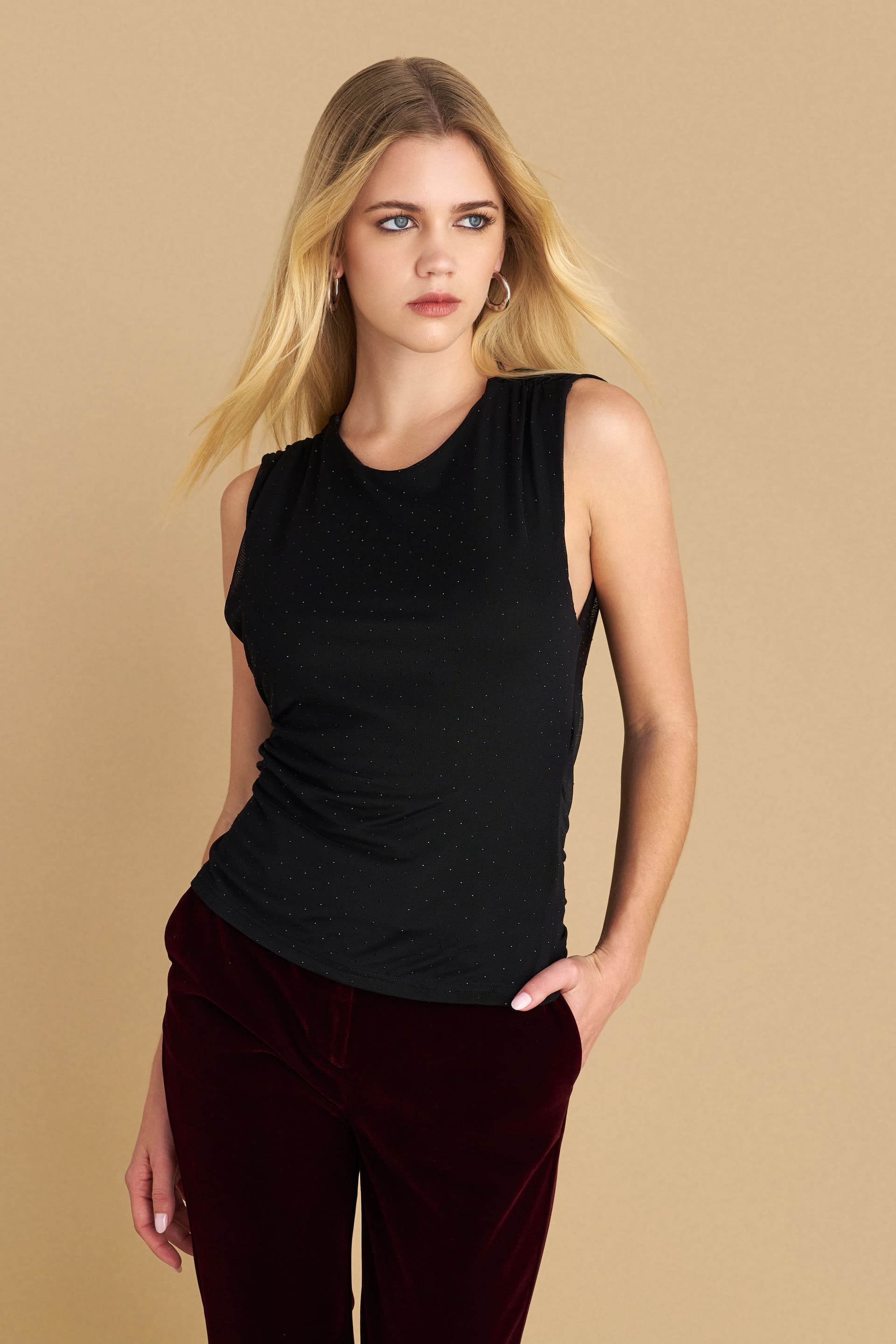 Μπλούζα ντραπέ με στρας - Μαύρο