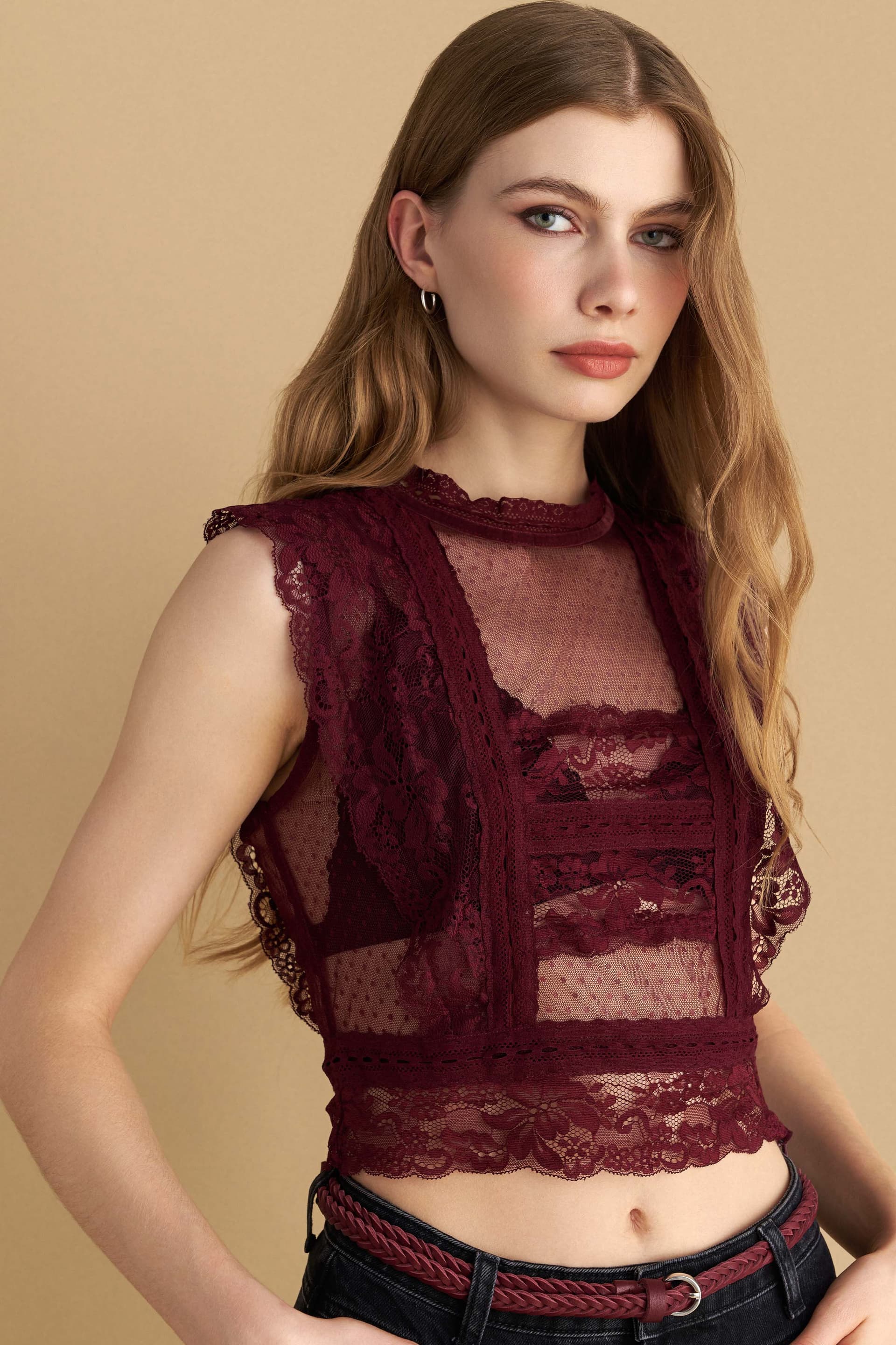 Τοπ τούλινο με δαντέλα - BORDEAUX
