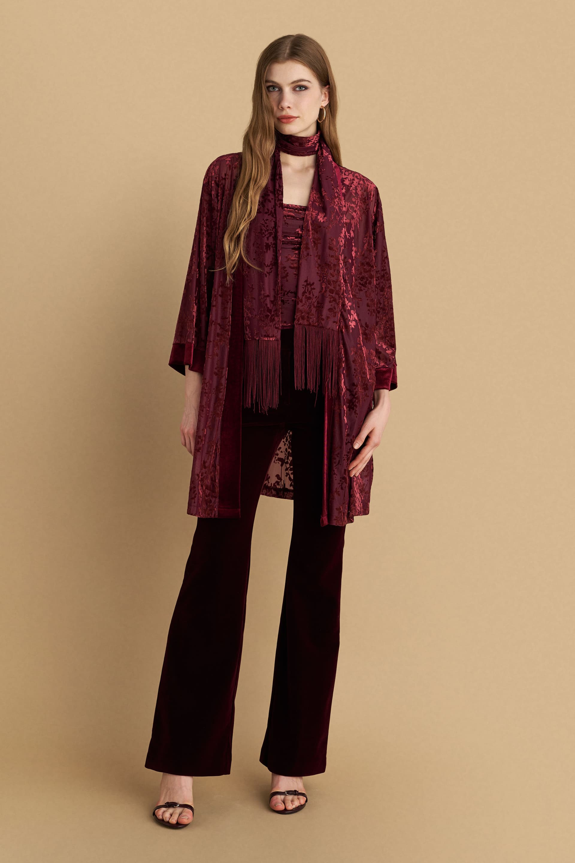 Κιμονό φλοράλ βελούδινο - BORDEAUX