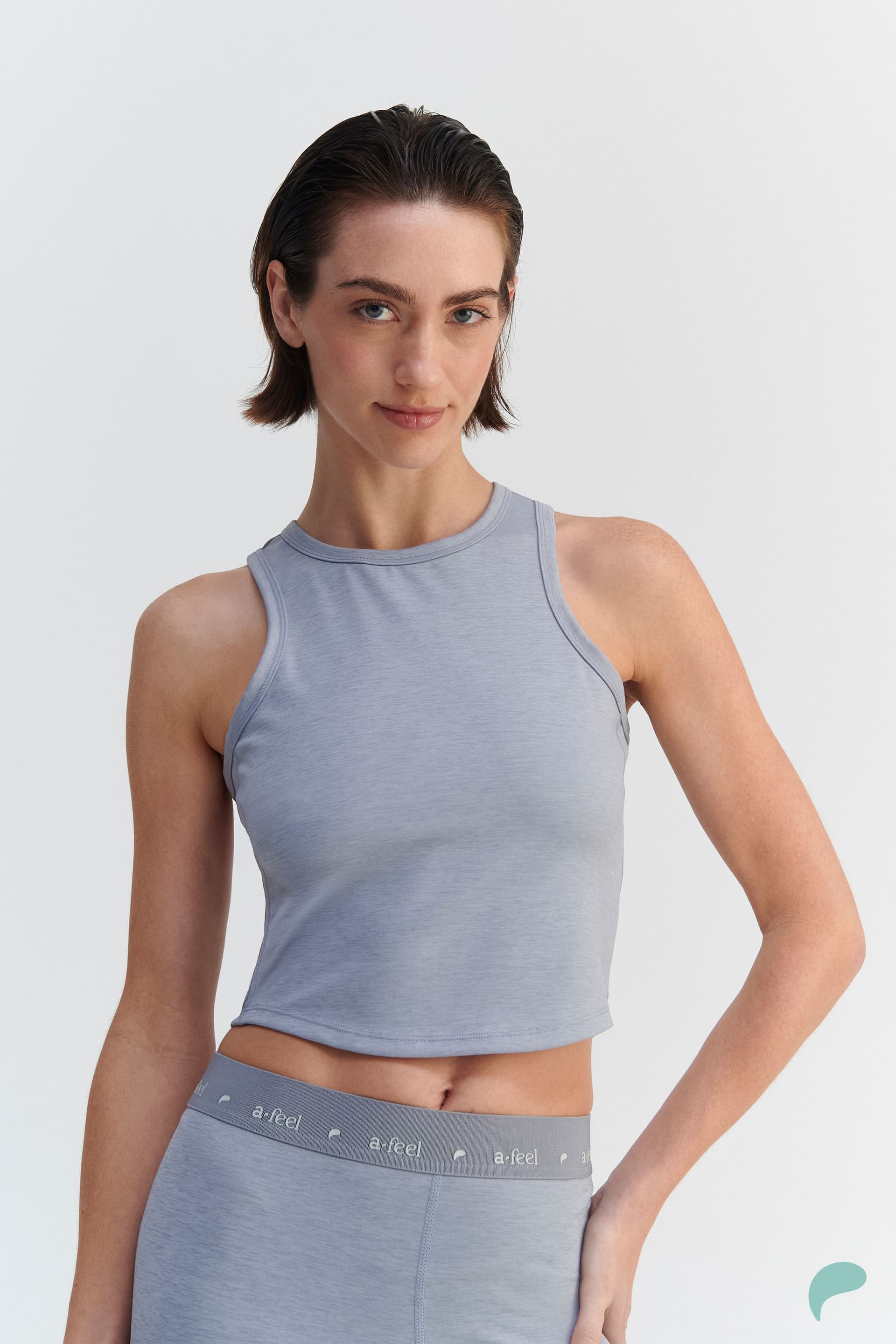 Crop top με παρτούς ώμους - Γκρι