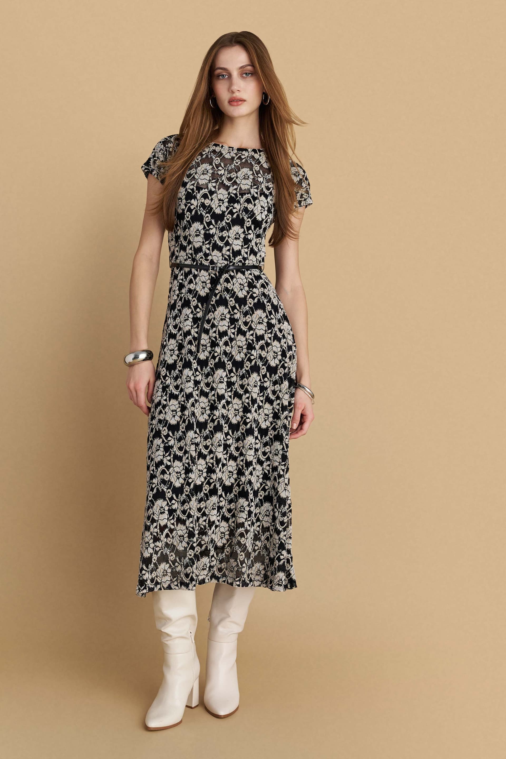 Φόρεμα σετ μίντι δαντέλα - Μαύρο