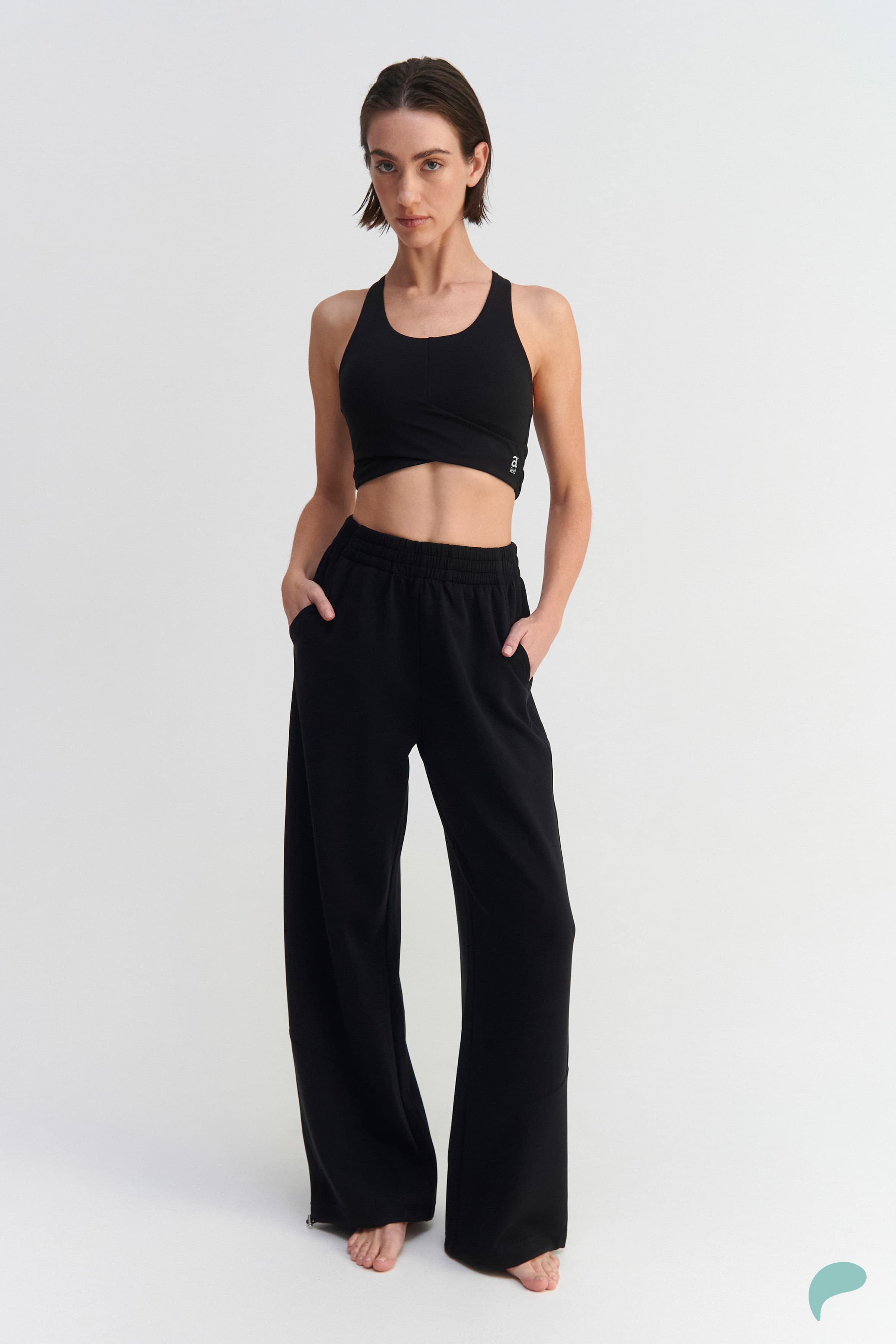 Παντελόνι φόρμας wide leg με ελαστική μέση - Μαύρο