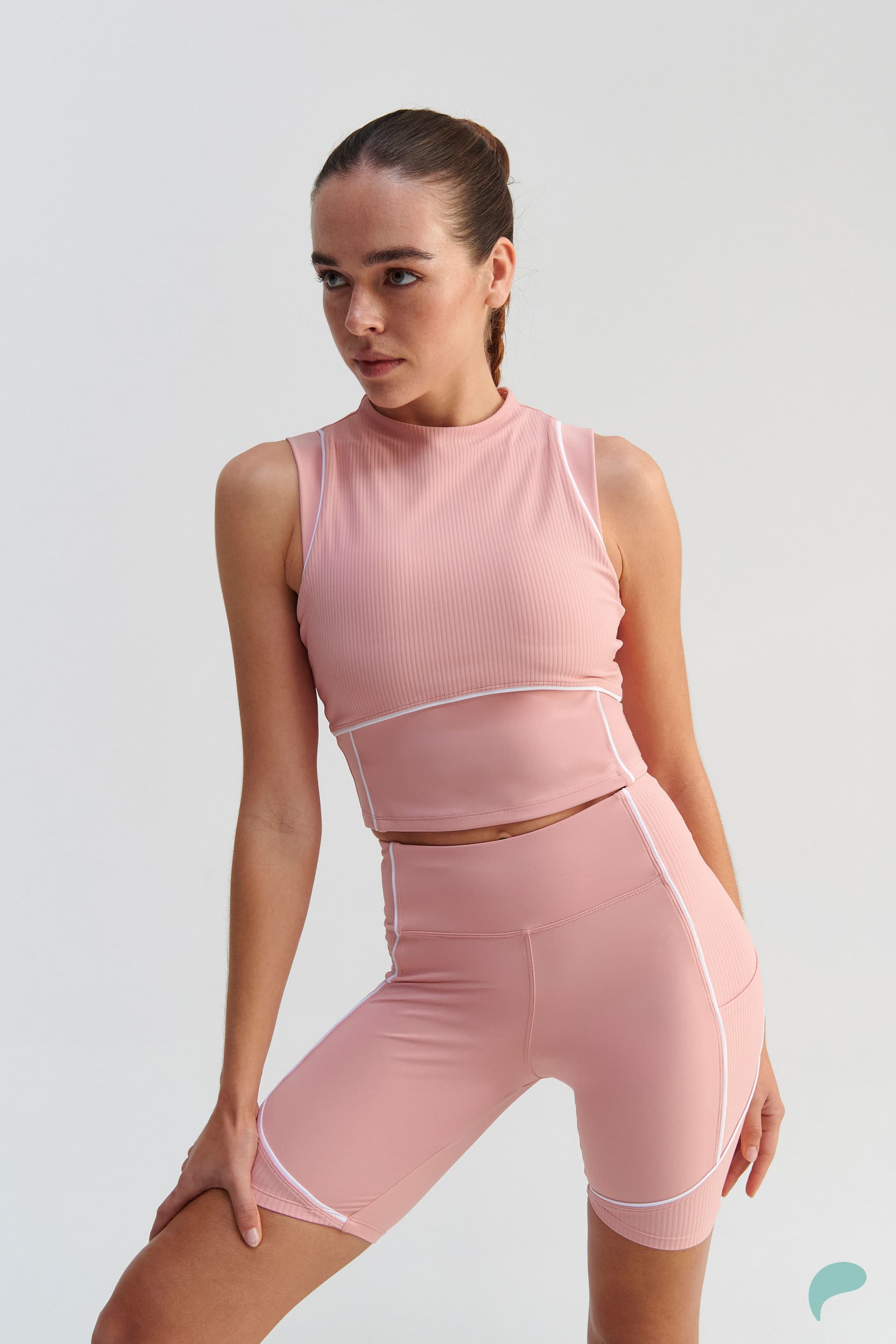 Σορτς ψηλόμεσο rib με τσέπη - Ροζ