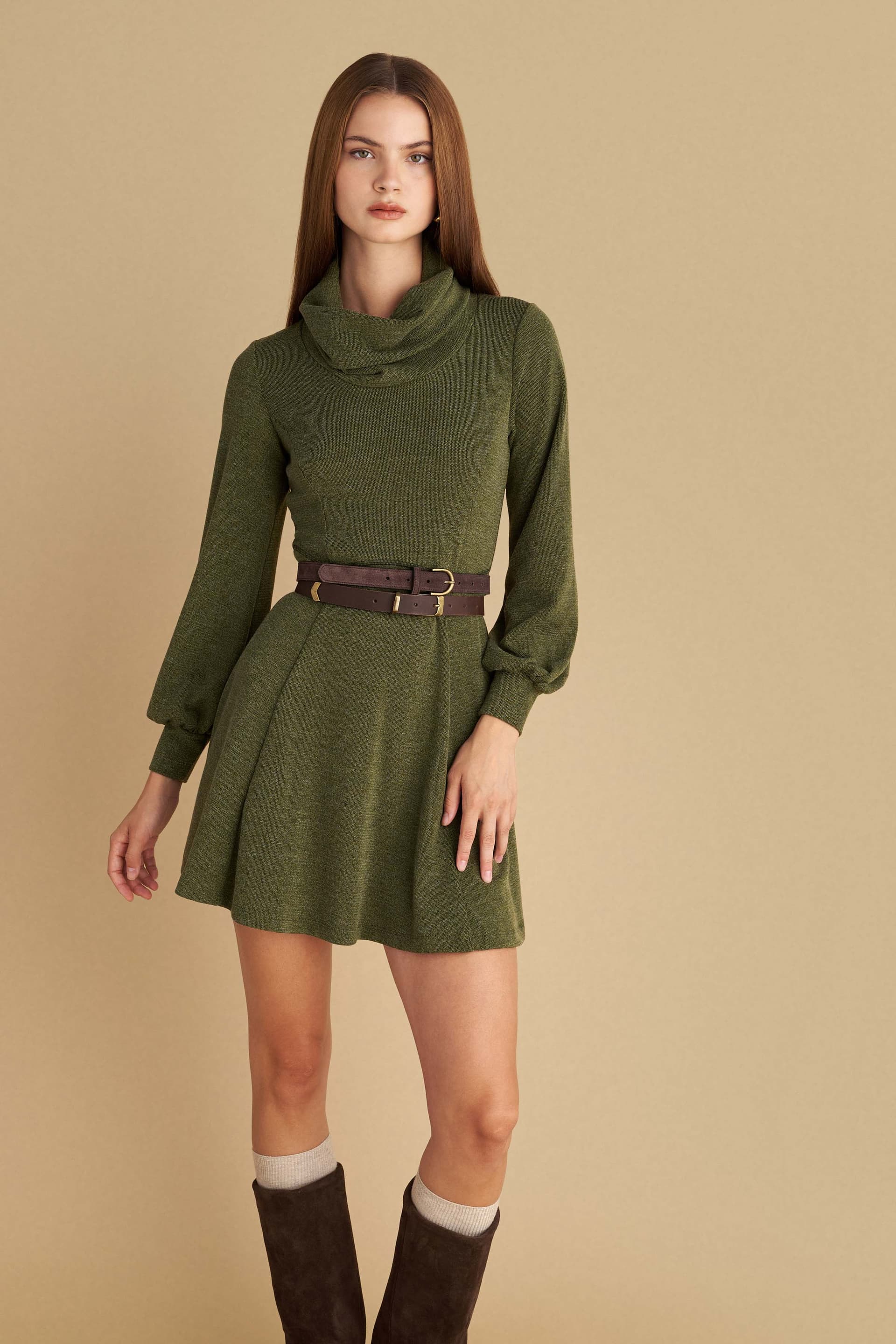 Φόρεμα μίνι ζιβάγκο - Λαδί