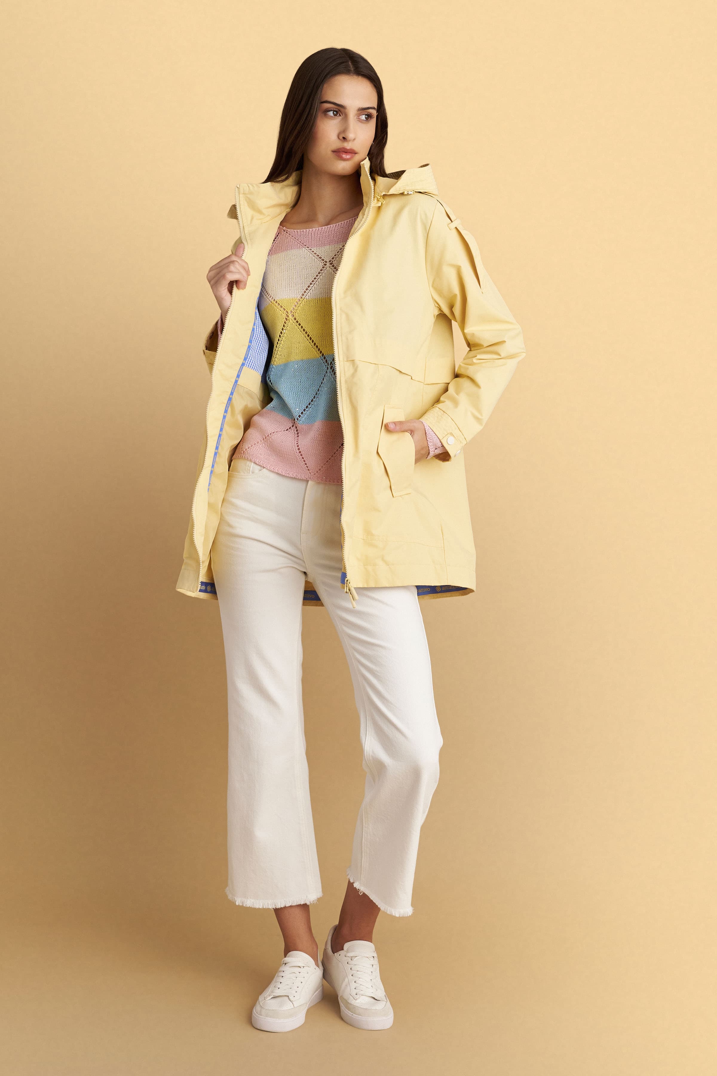 Μπουφάν άνορακ με κουκούλα - YELLOW