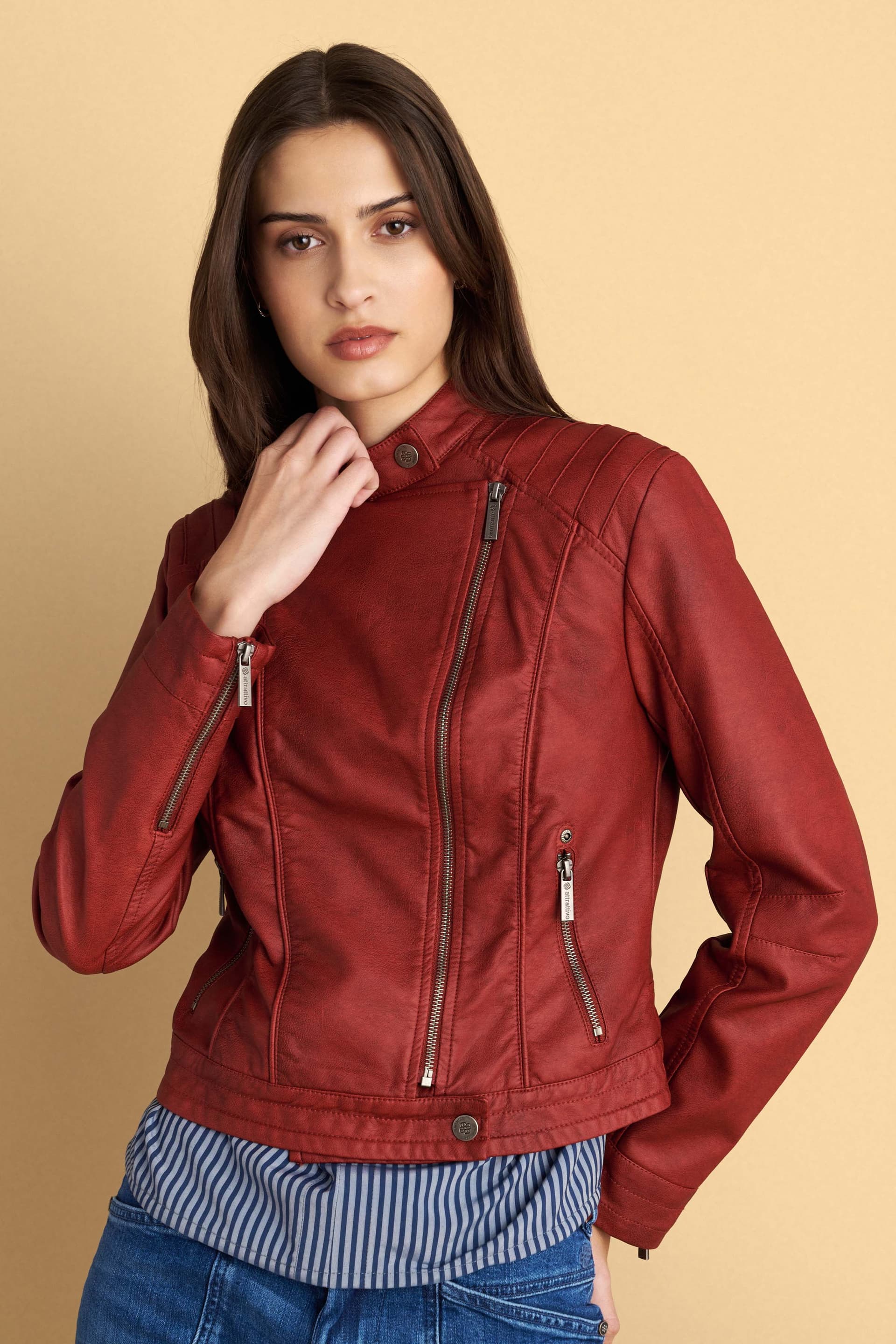 Μπουφάν δερματίνη biker - Κόκκινο