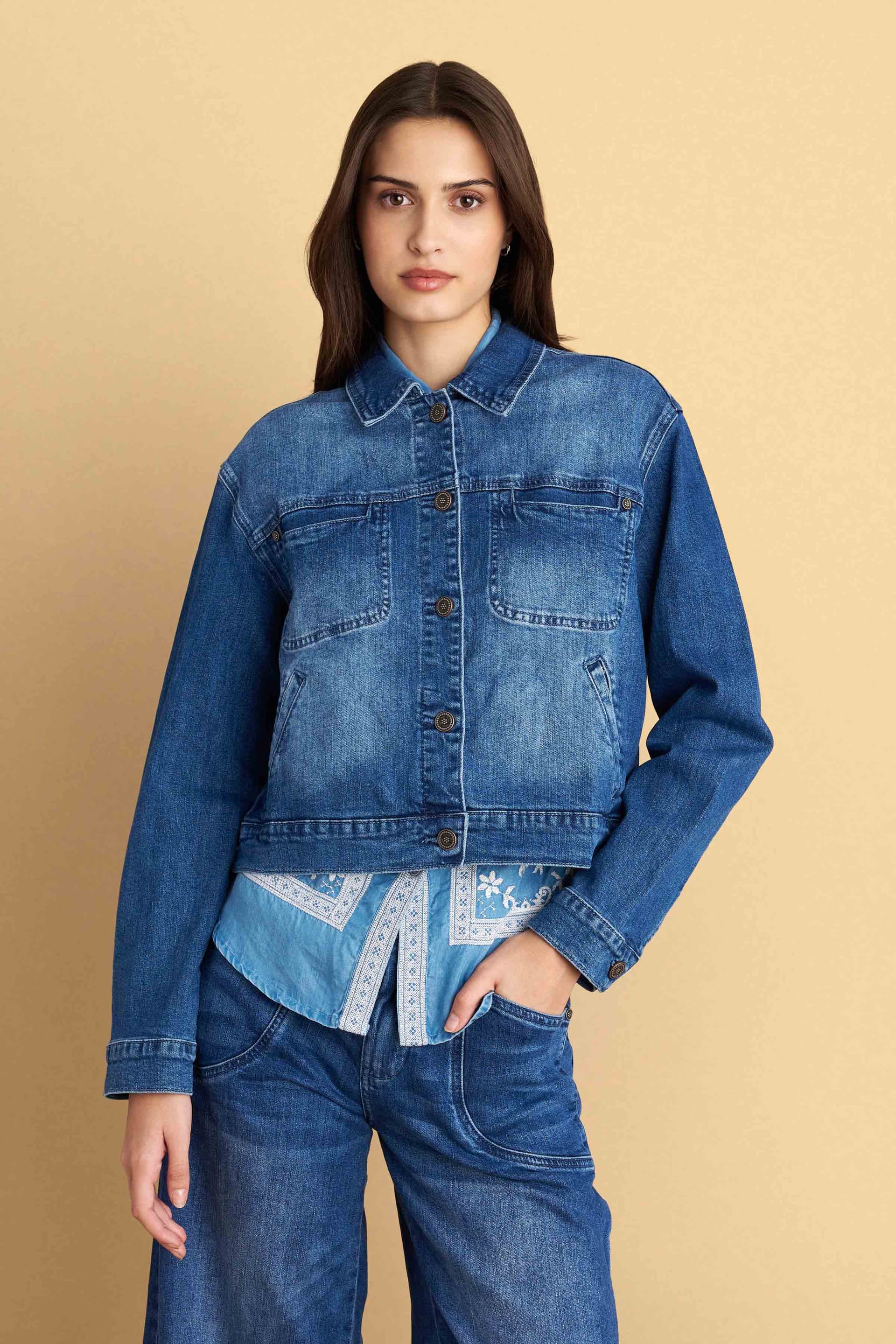 Μπουφάν τζιν με τσέπες - Μπλε