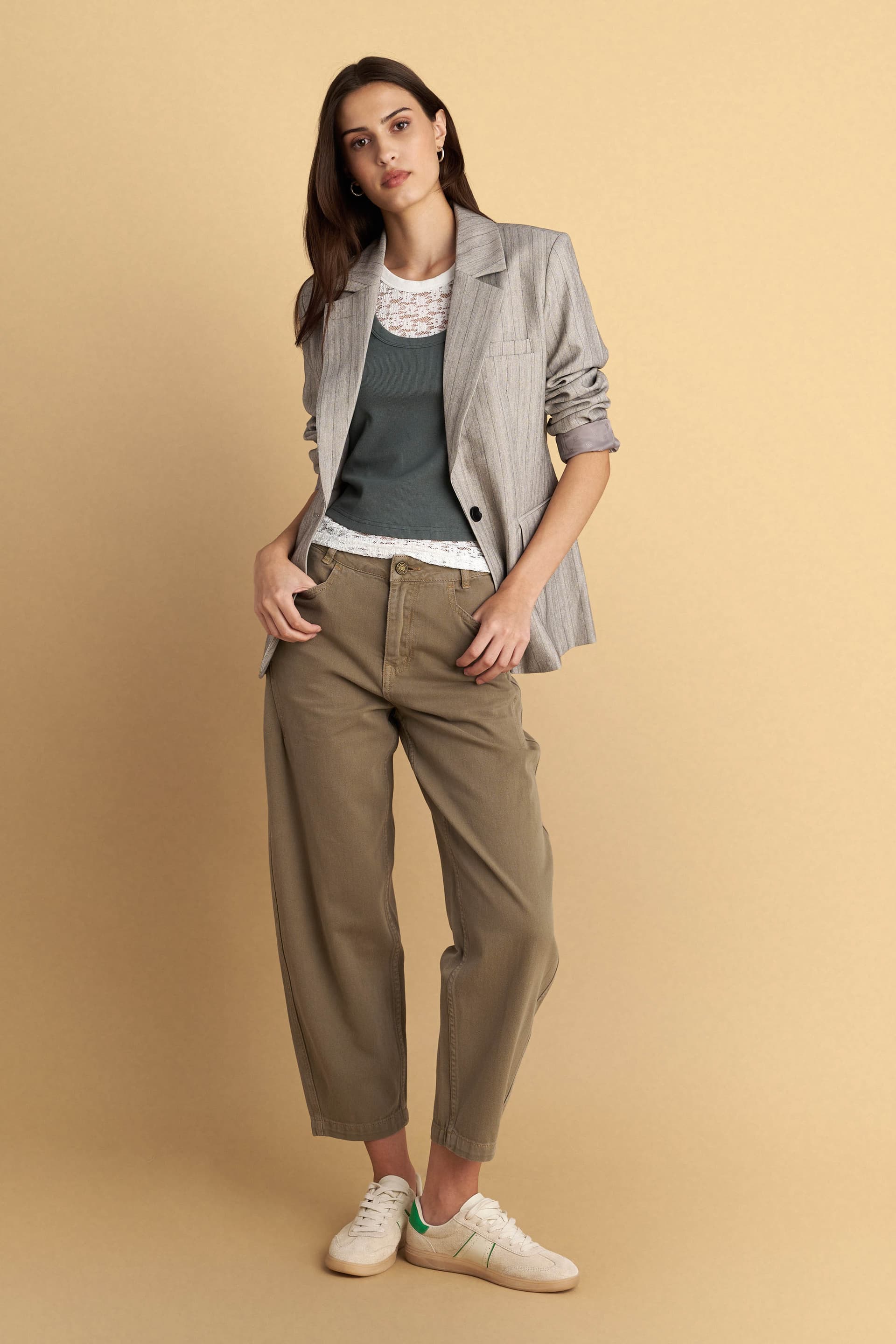 Παντελόνι τζιν barrel leg - Χακί