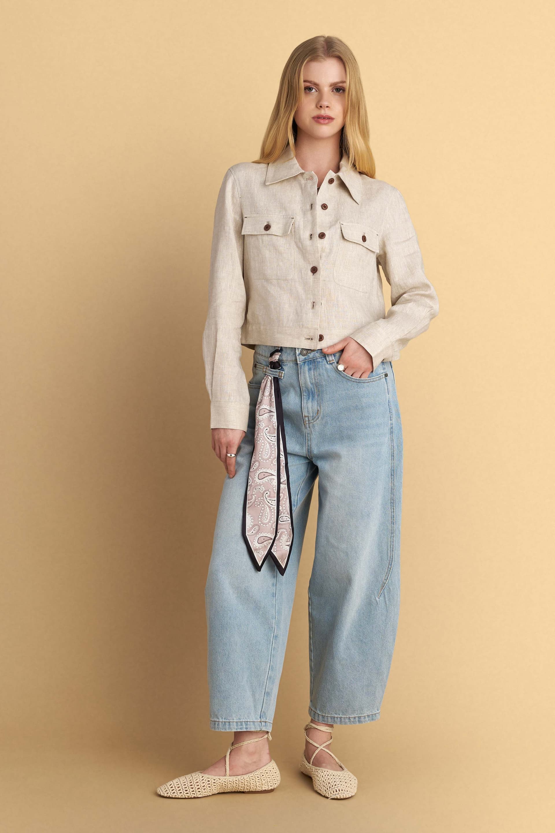 Παντελόνι τζιν barrel με φουλάρι - Μπλε