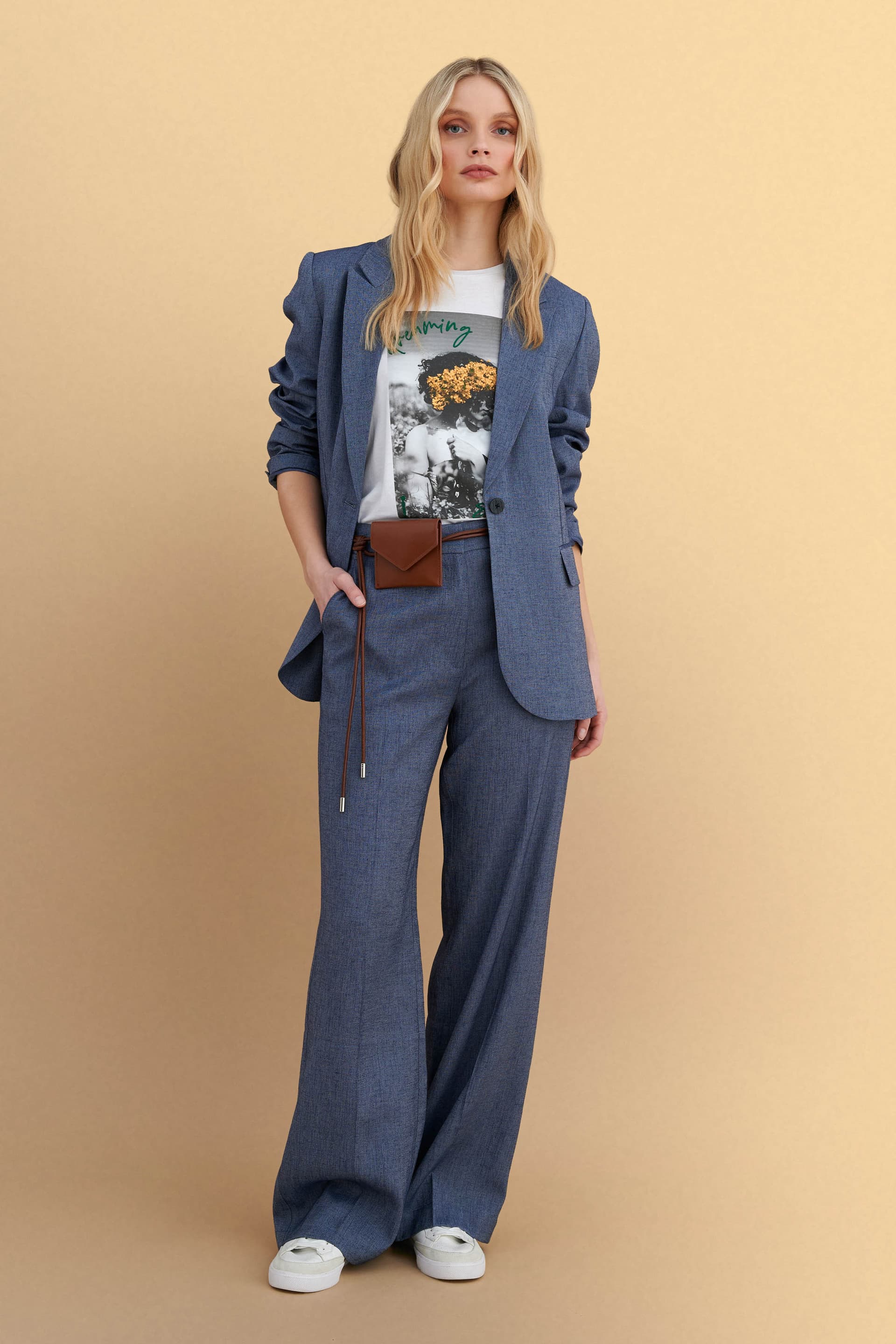 Παντελόνι κουστομιού με ζώνη - Μπλε