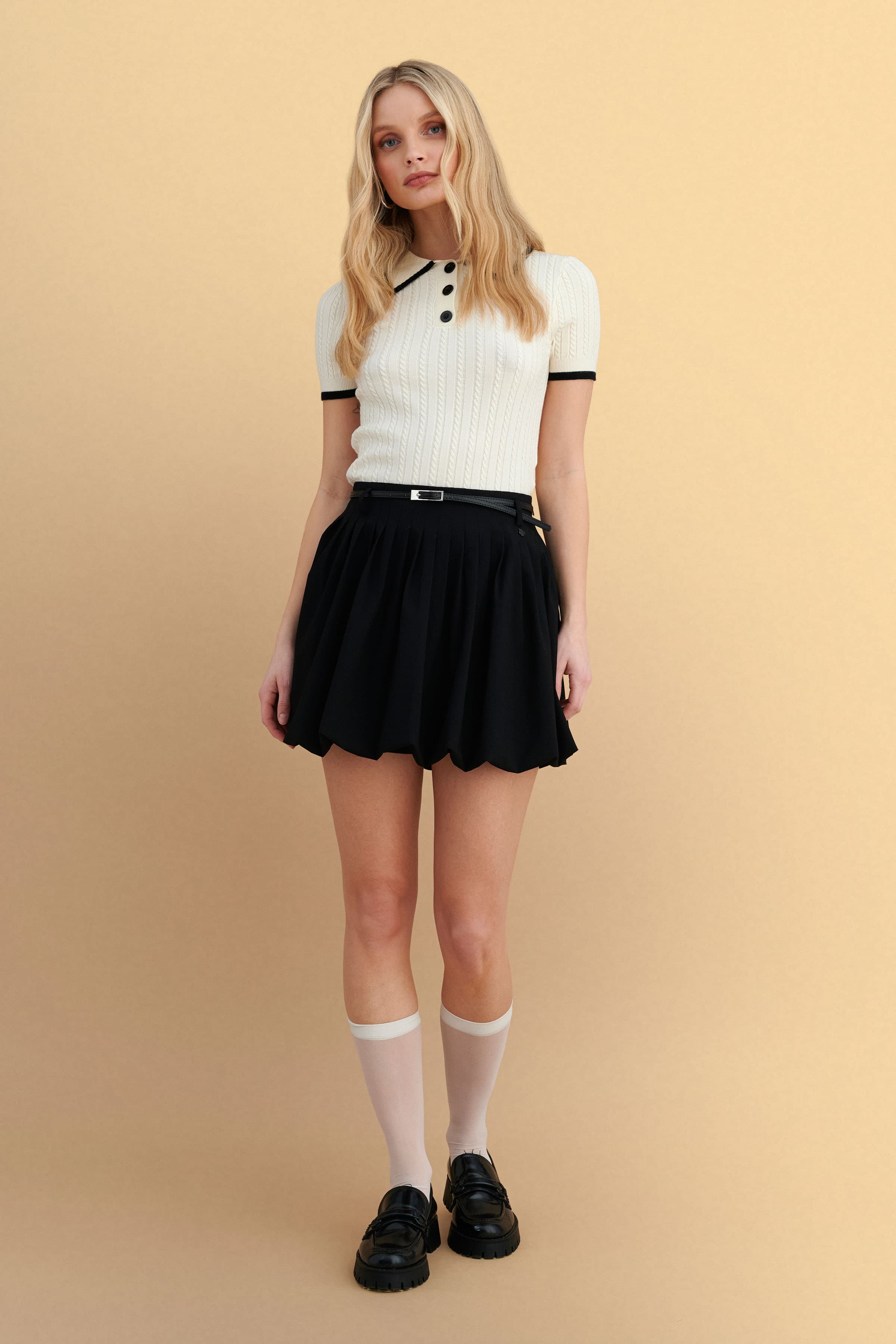 Φούστα μίνι balloon με ζώνη - Μαύρο